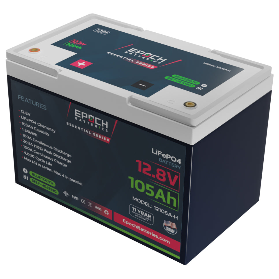 Epoch 12V 105Ah Group 24 LiFePO4 Battery Bluetooth Heated
