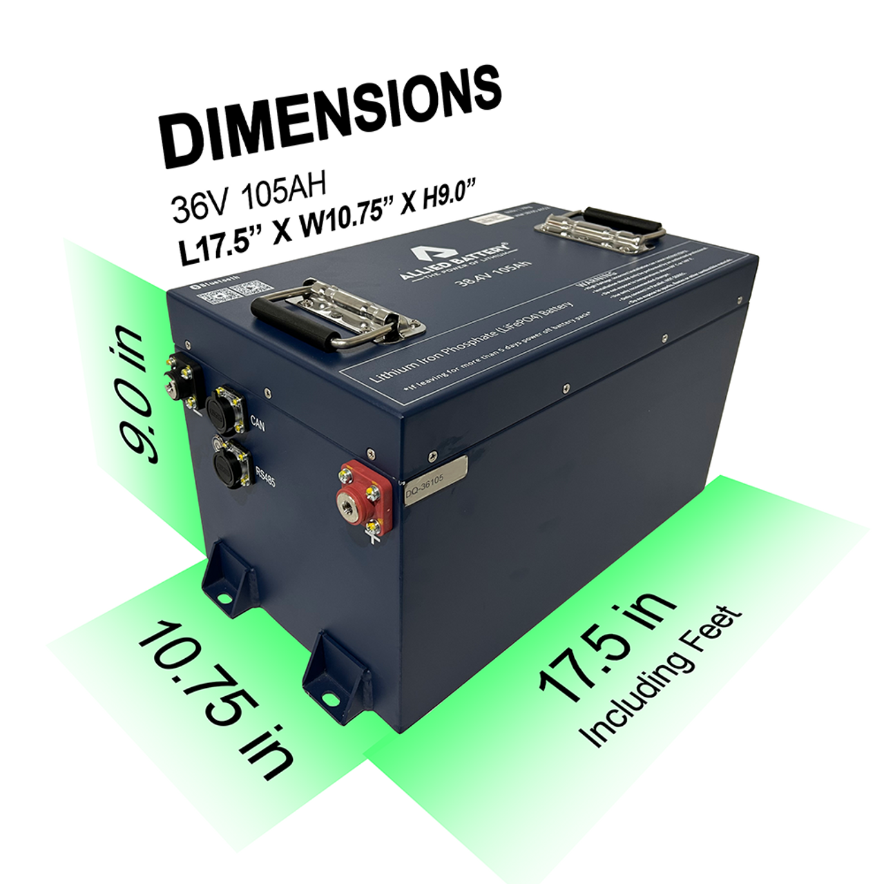 Allied 36V 105Ah Lithium Battery for Golf Carts Dimensions