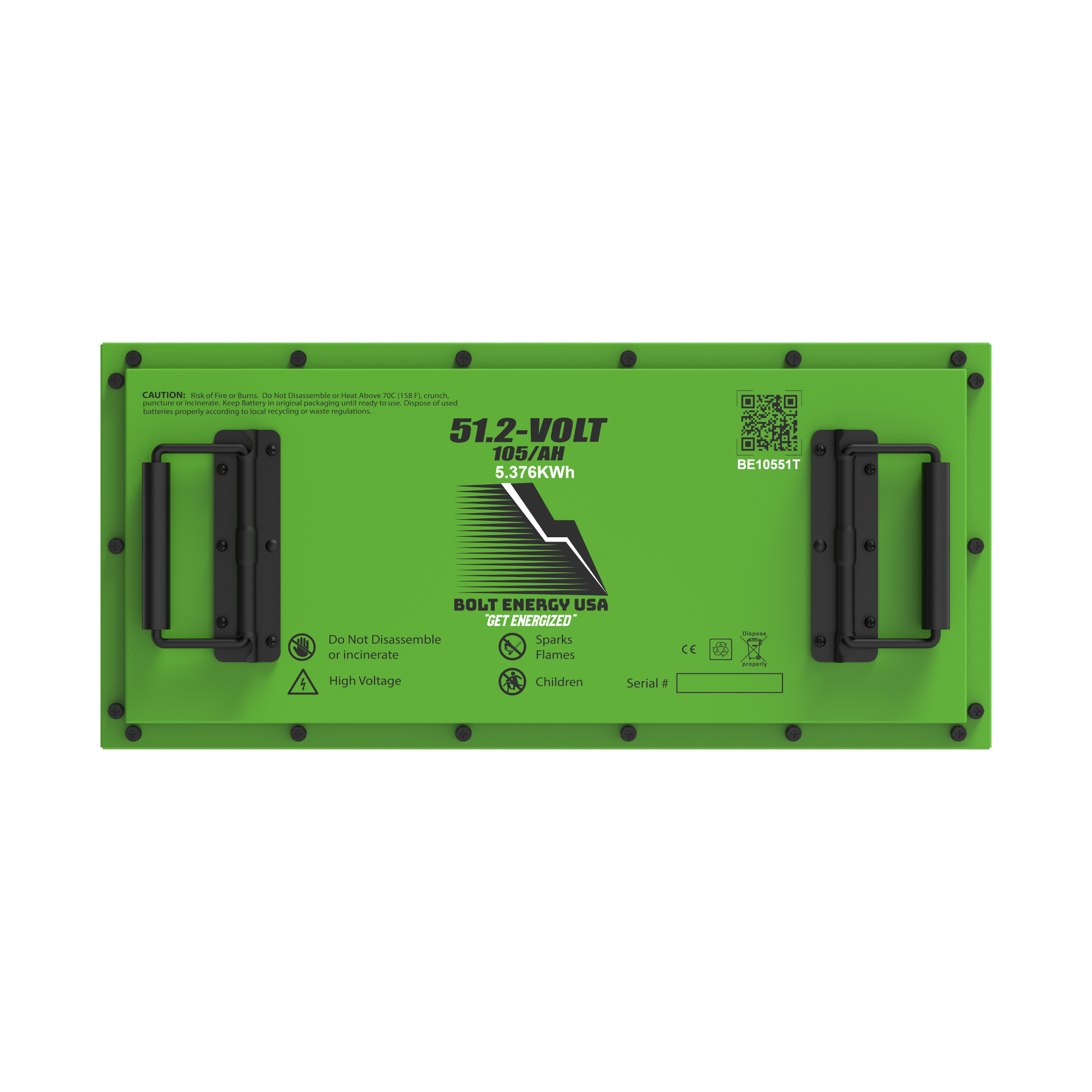 Bolt Energy 48V Lithium Golf Cart Battery - 105AH "THIN" front view