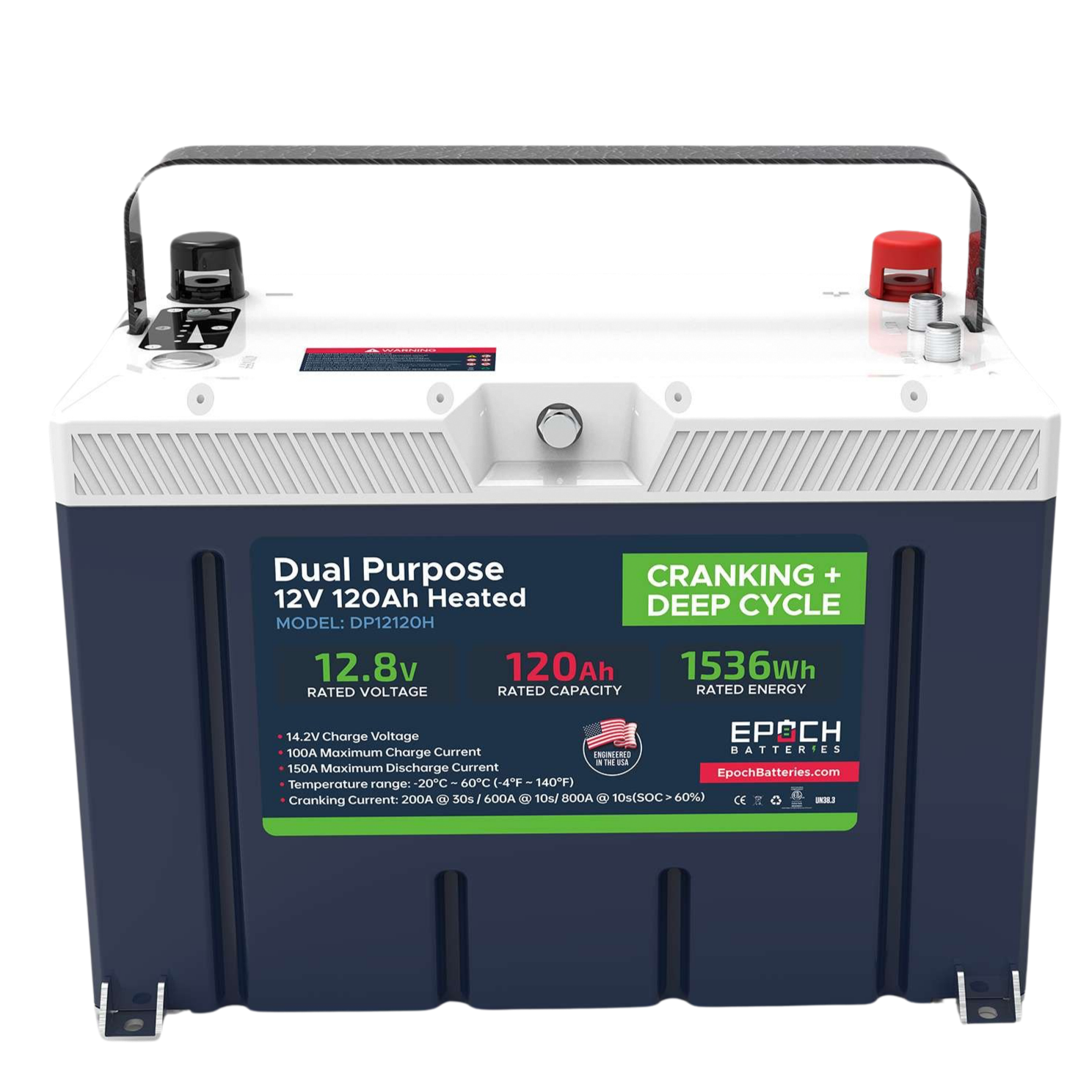 Epoch 12V 120Ah LiFePO4 Battery | Dual Purpose Marine RV Cranking