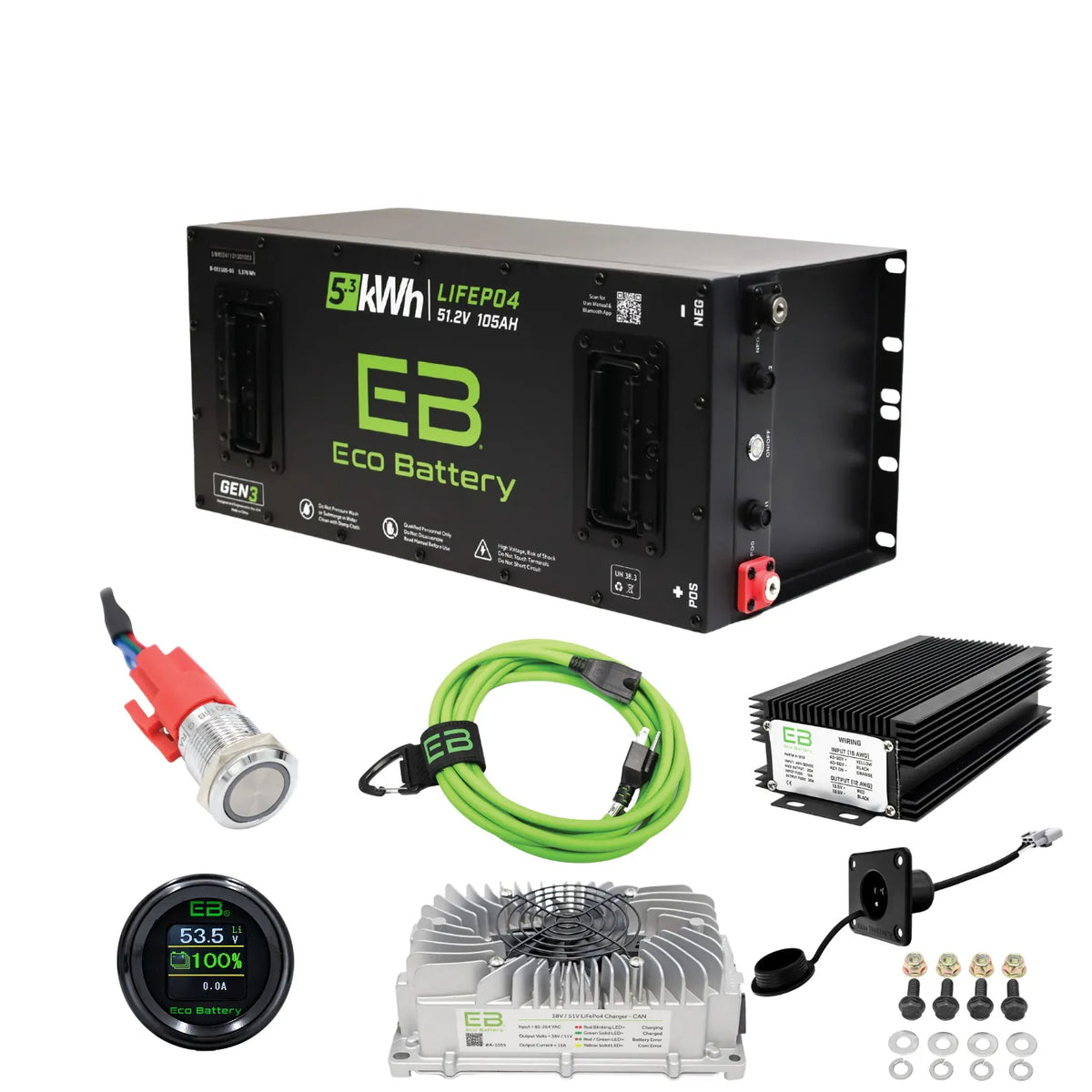 Eco Battery 48V Lithium Battery Bundle for EZGO TXT & Express - 105Ah Skinny / 160Ah