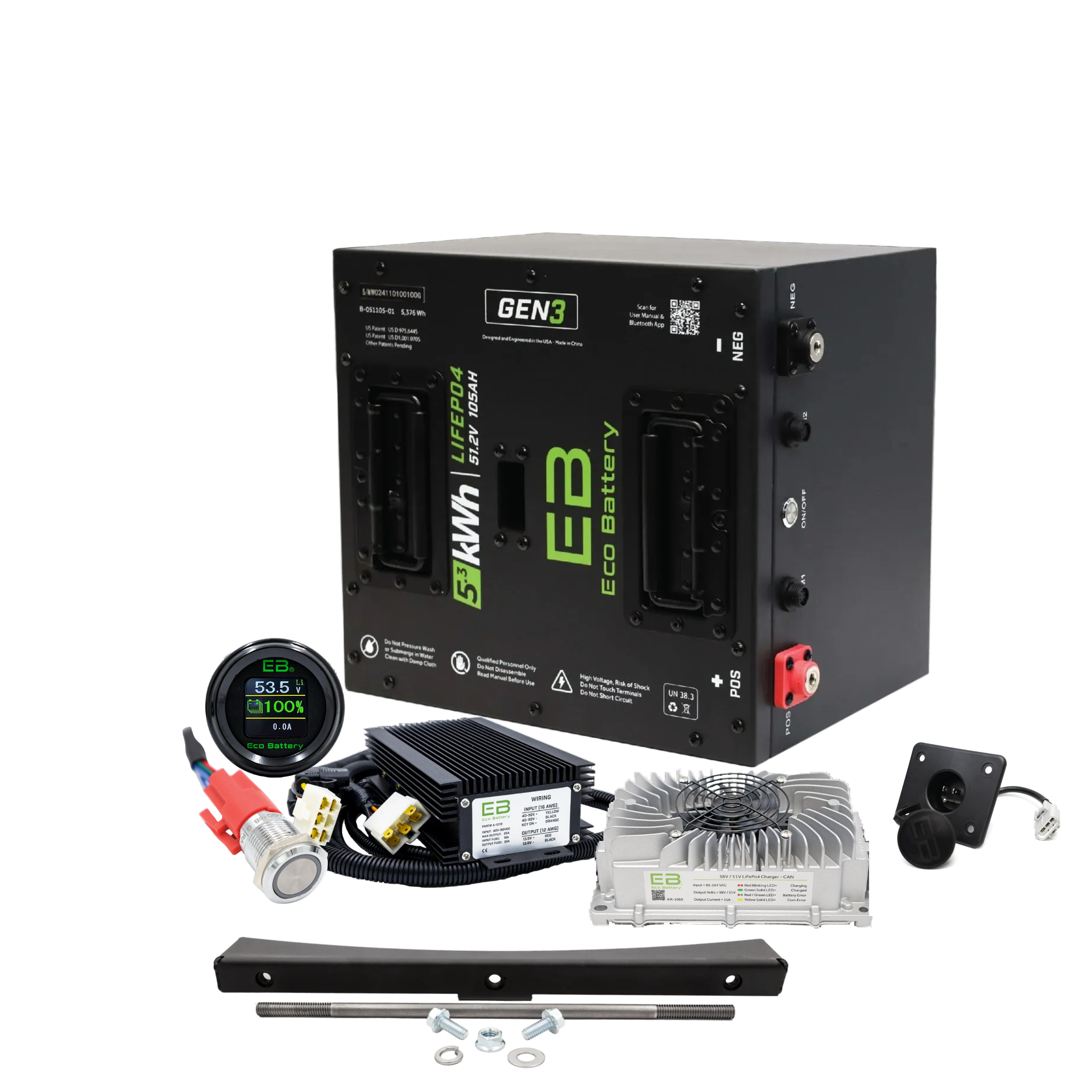 Eco Battery 48V105Ah Complete Bundle for EZGO RXV
