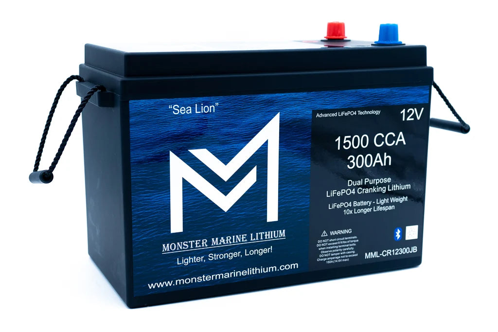 Monster Marine Lithium 12V 300Ah Dual Purpose Cranking Battery – 1500 CCA Bluetooth "Sea Lion"