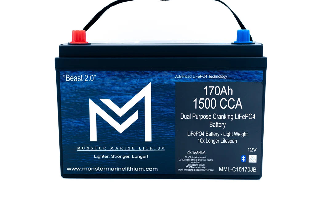 Monster Marine Lithium 12V 170Ah Dual Purpose Cranking Battery – 1500 CCA Bluetooth "Beast 2.0"