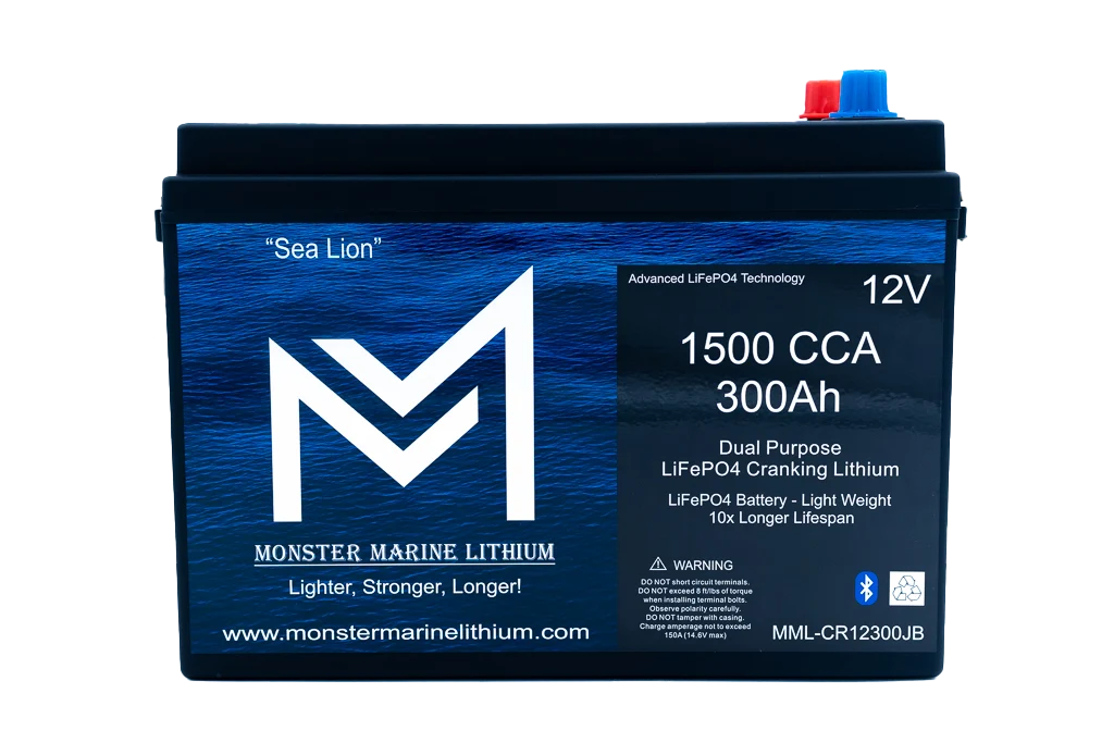Monster Marine Lithium 12V 300Ah Dual Purpose Cranking Battery – 1500 CCA Bluetooth "Sea Lion"