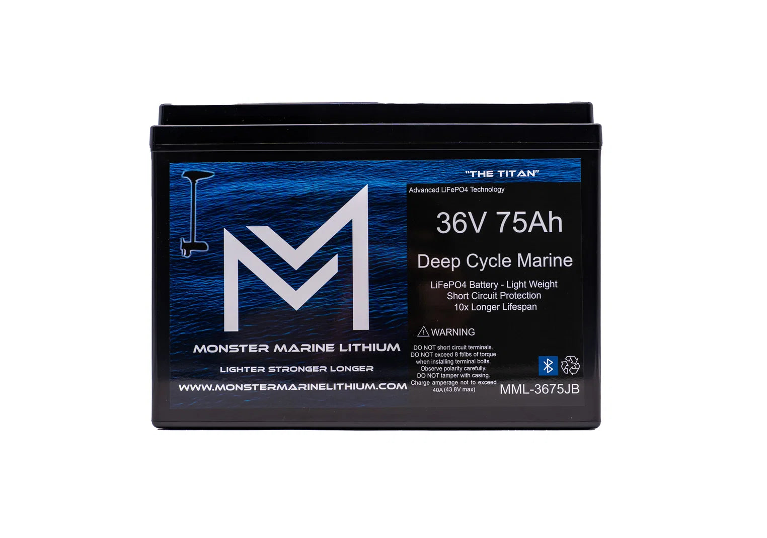 Monster Marine Lithium 36V 75Ah Lithium Trolling Motor Battery – Bluetooth "Titan"