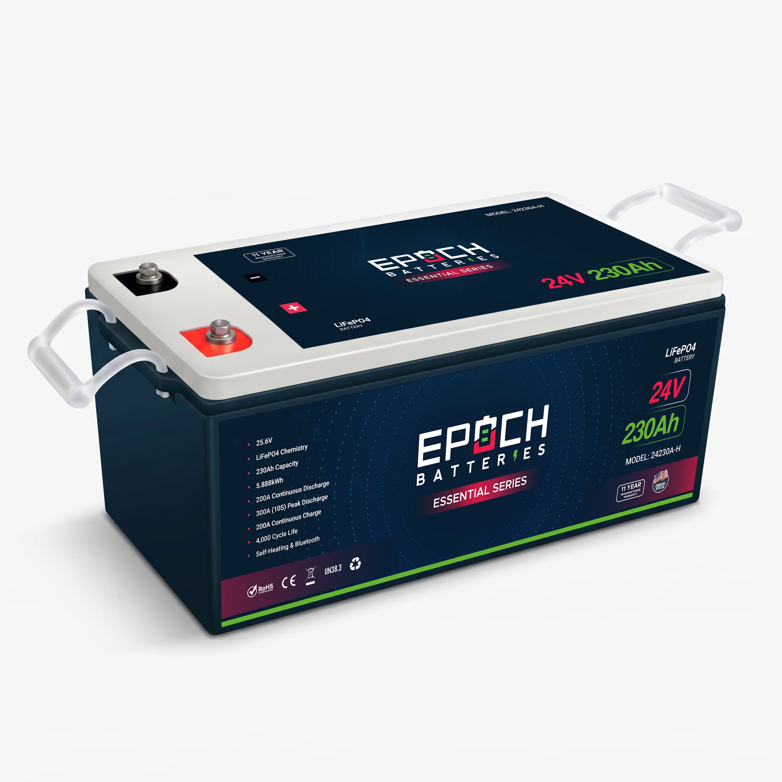Epoch Essential Series 24V 230Ah Heated LiFePO4 Battery | Bluetooth | 5.89kWh for RV, Marine, Off-Grid Solar