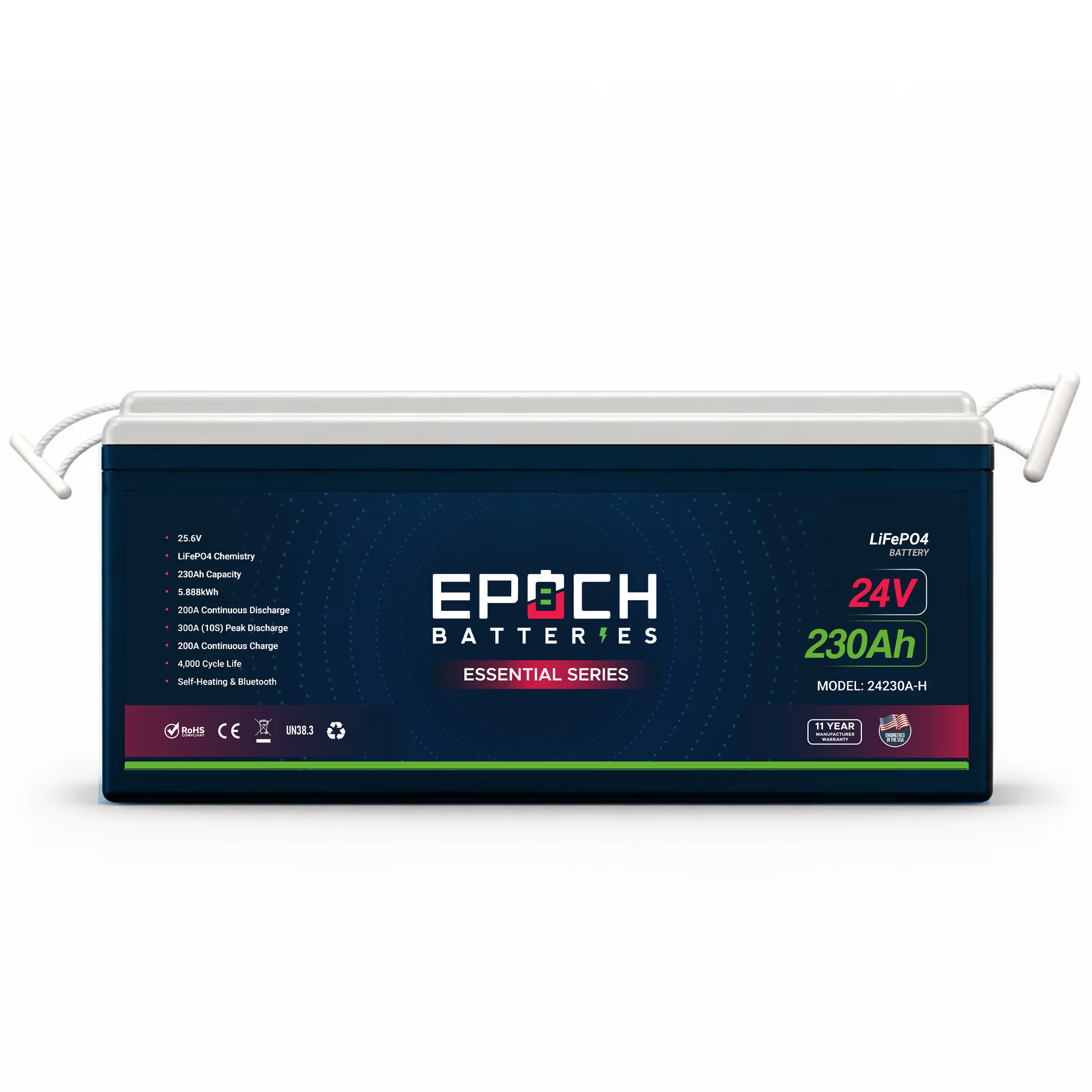Epoch Essential Series 24V 230Ah Heated LiFePO4 Battery | Bluetooth | 5.89kWh for RV, Marine, Off-Grid Solar