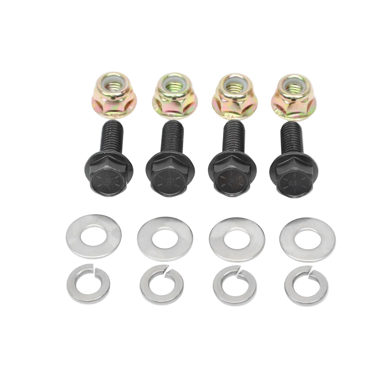 Set of bolts and washers on a white background for EZGO Txt Skinny Bundle Eco Battery
