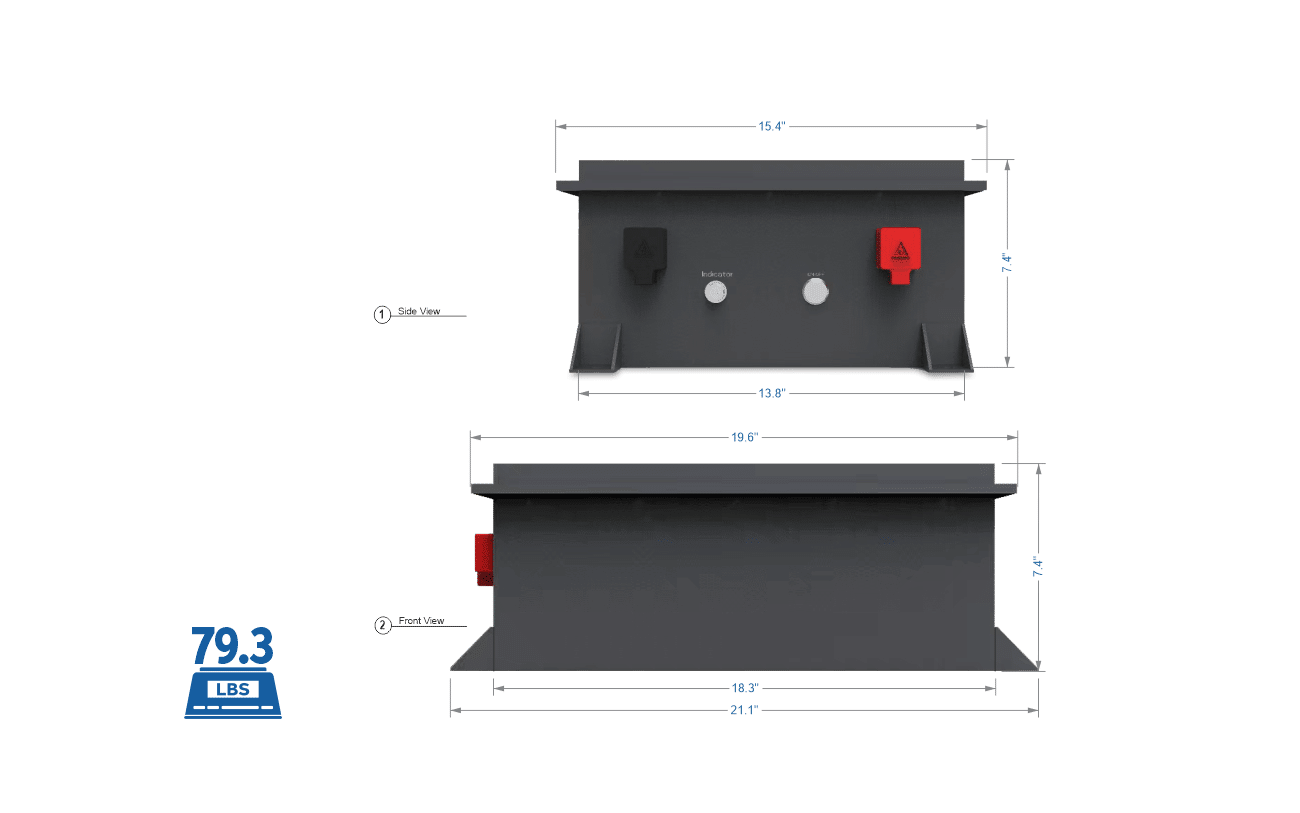 BigBattery 36V Lithium Golf Cart Battery RAPTOR 2 - 3.84kWh LiFePO4 Battery Dimensions