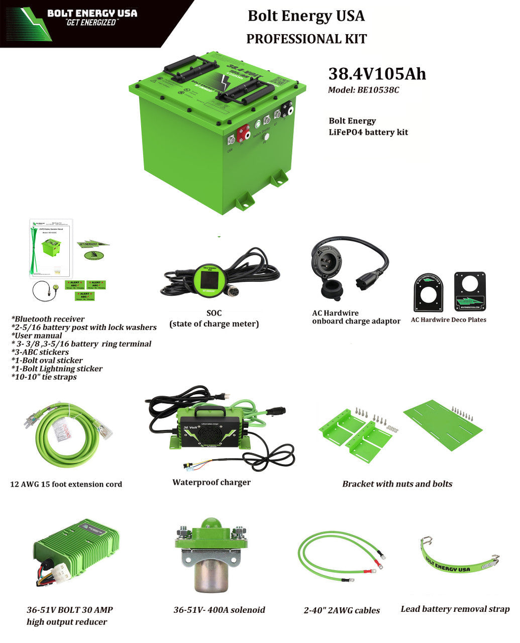 Bolt Energy 36V 105Ah Complete Kit for Golf Carts Conversion 