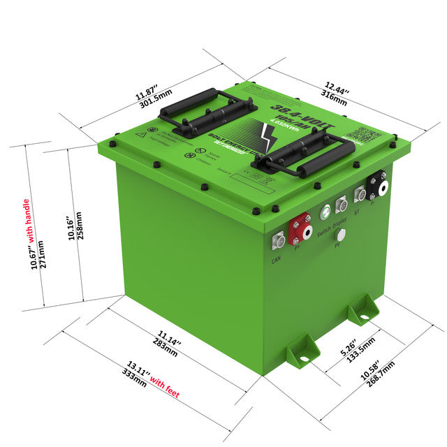 Bolt Energy 36V 105Ah Lithium Battery fro Golf Carts Dimensions