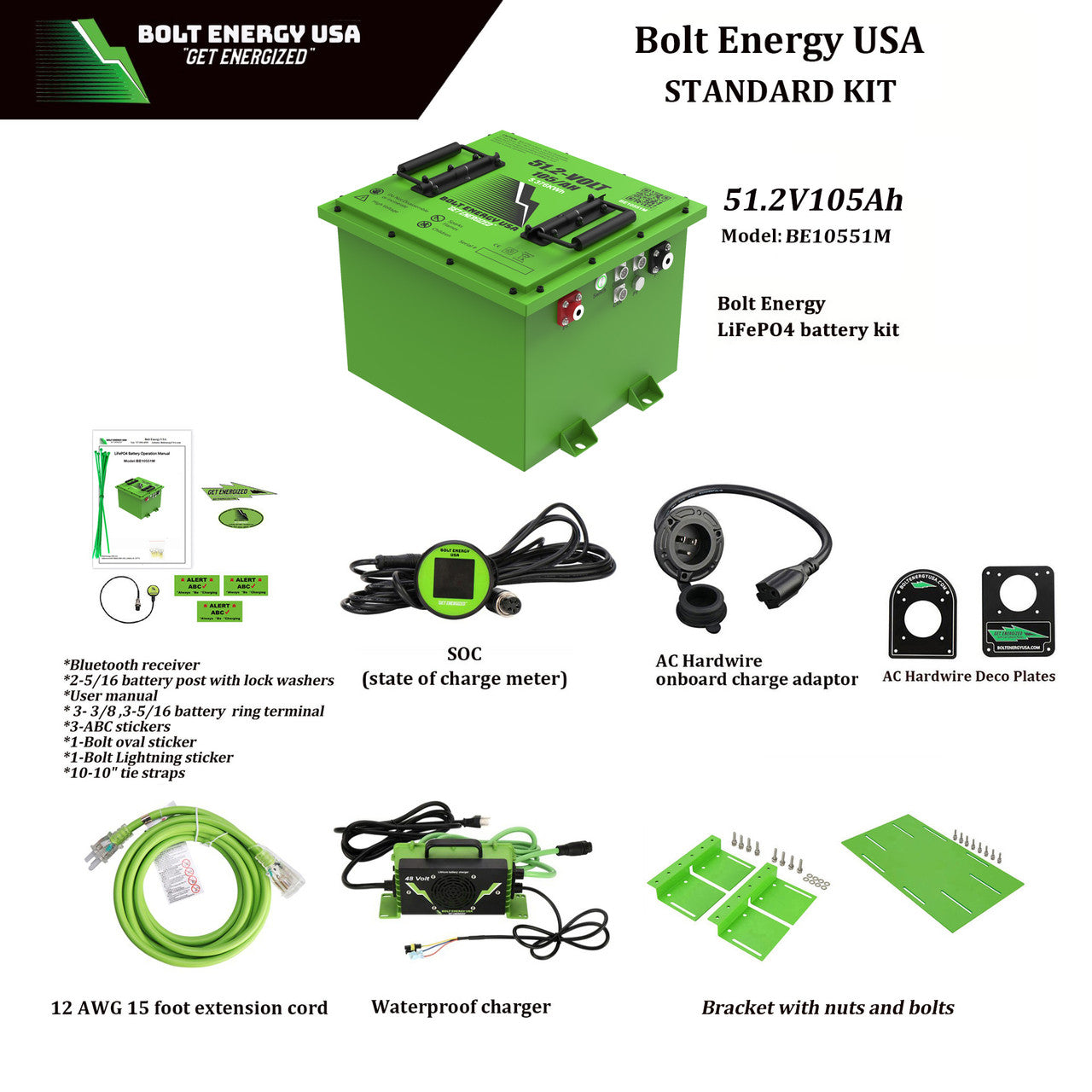 Bolt Energy 48V Lithium Golf Cart Batteries Standard kit elements