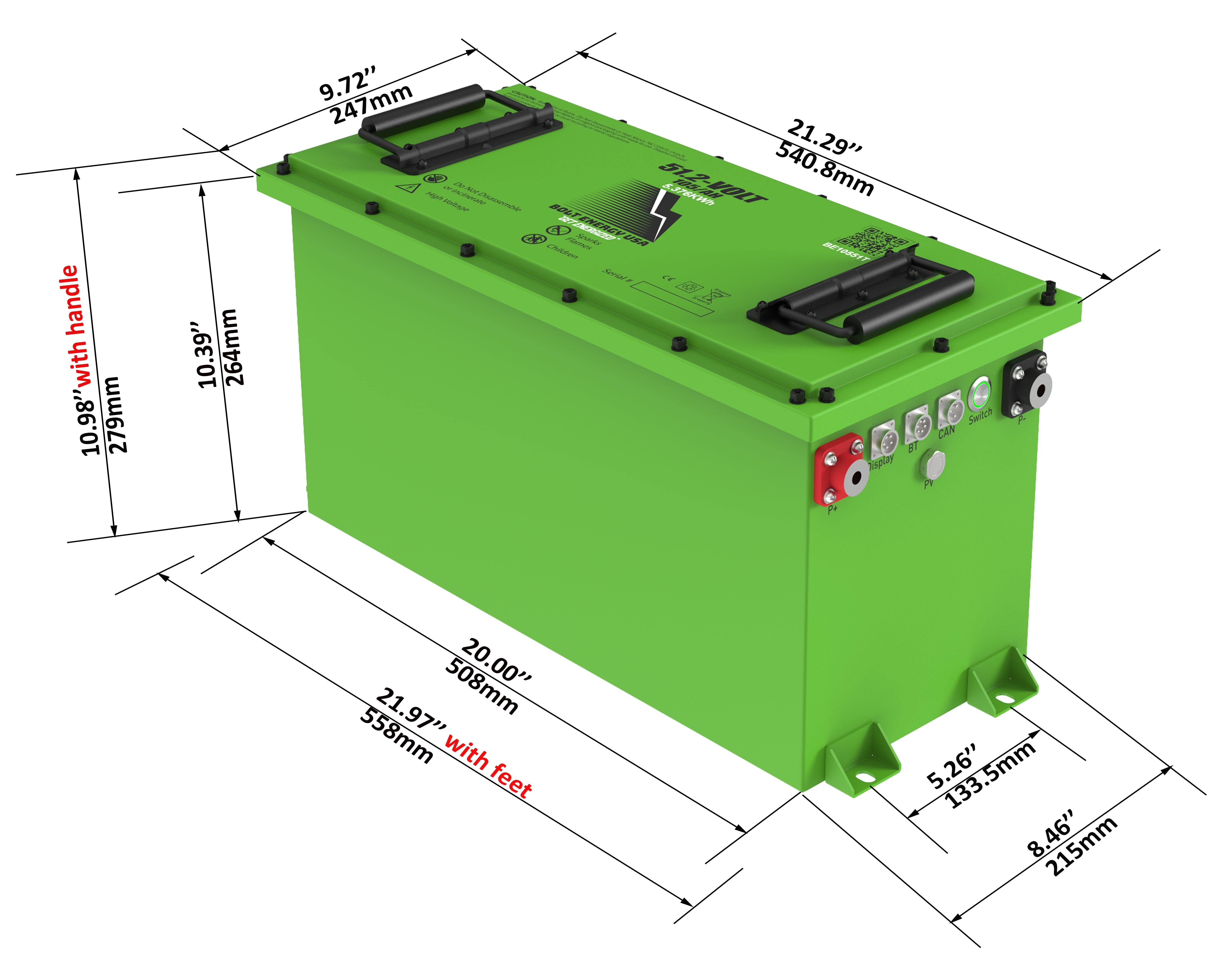 Bolt Energy 48V Lithium Golf Cart Battery Professional Kit - 105AH "THIN" Dimensions