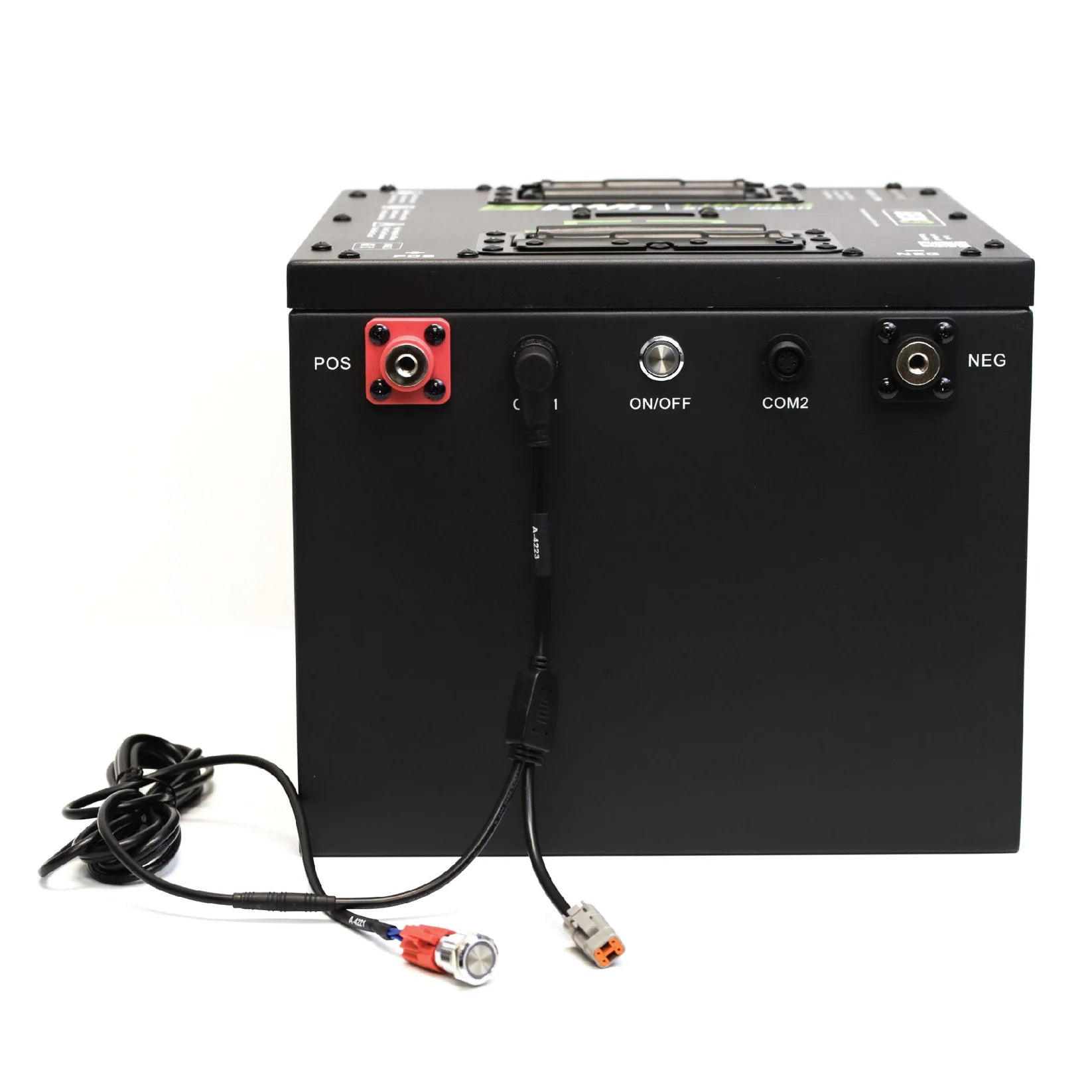 Eco Battery Black battery with connectors on a white background