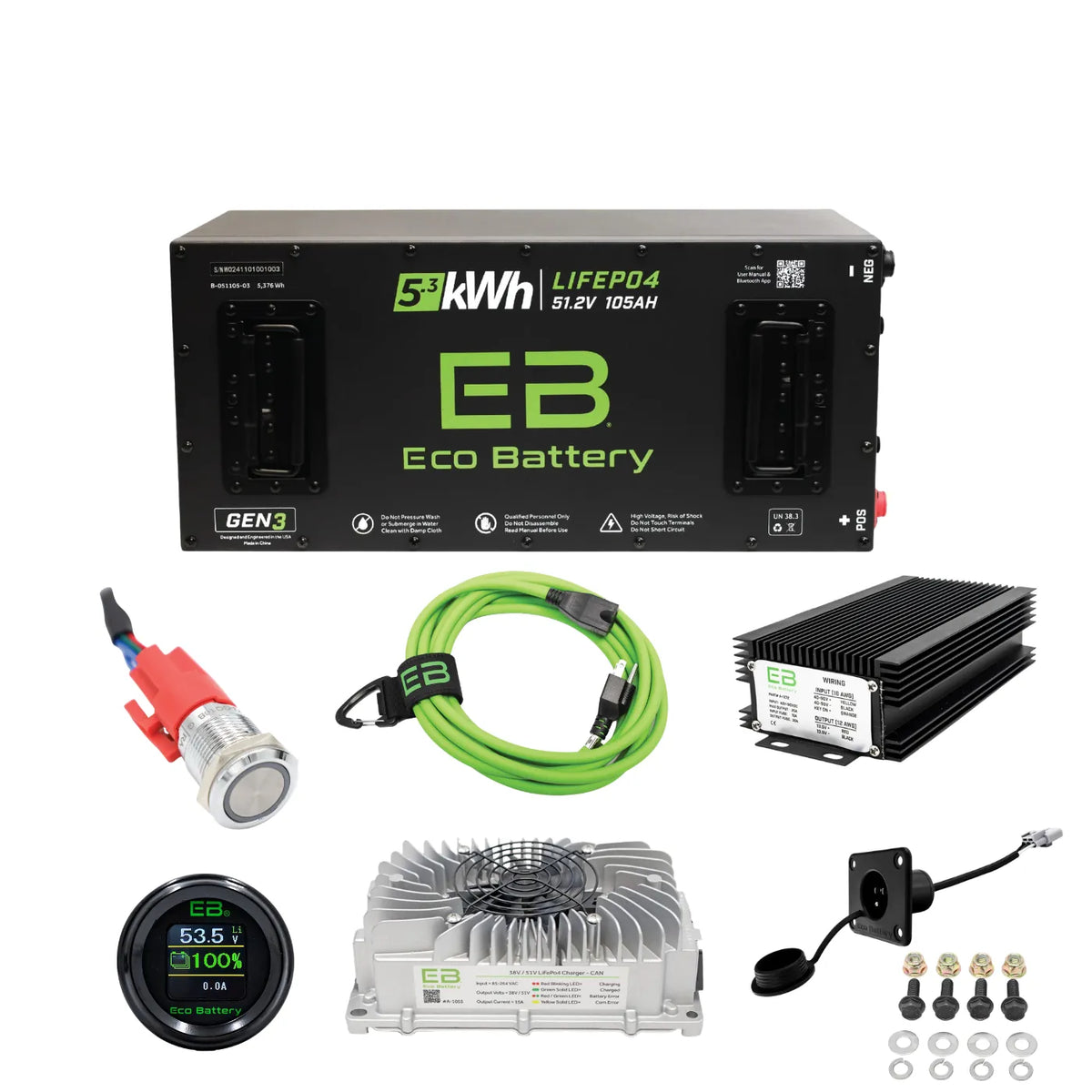 Eco Battery 48V Lithium Battery Bundle for EZGO TXT & Express - 105Ah Skinny / 160Ah