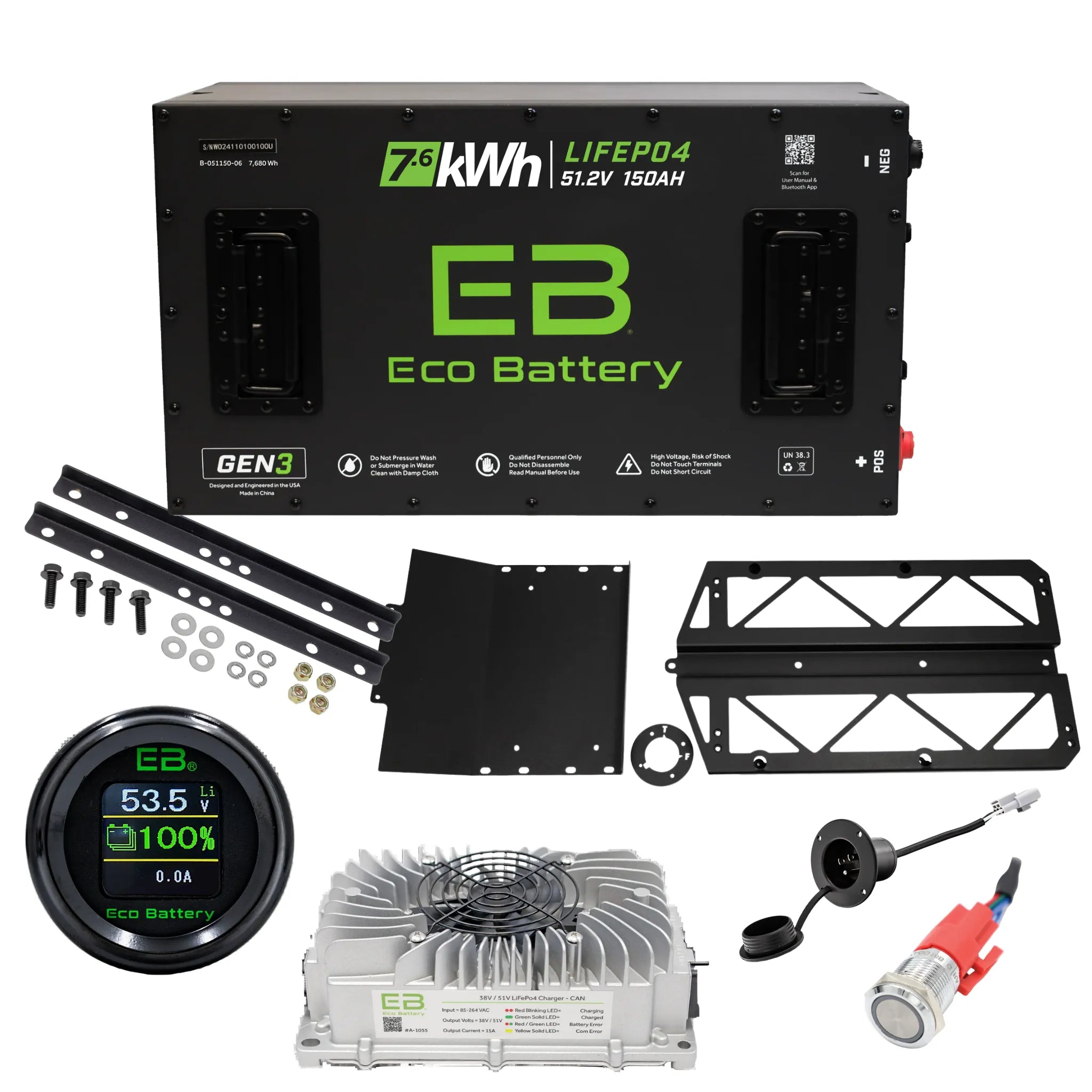 Eco Battery GEN3 51.2V LiFePO4 Lithium Kit for Polaris Ranger EV 2010-2021