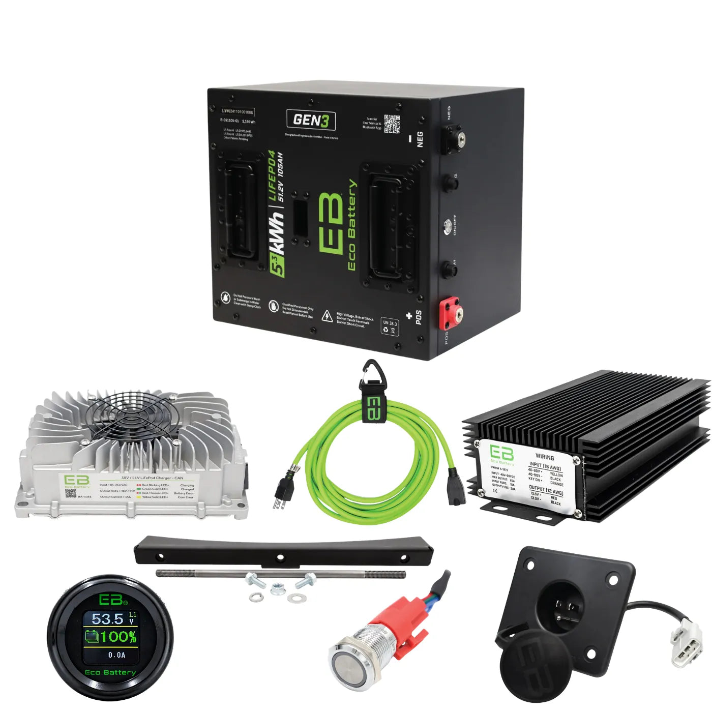 Eco Battery GEN3 48V 105Ah Thru-Hole Kit | EZGO RXV Plastic Tray