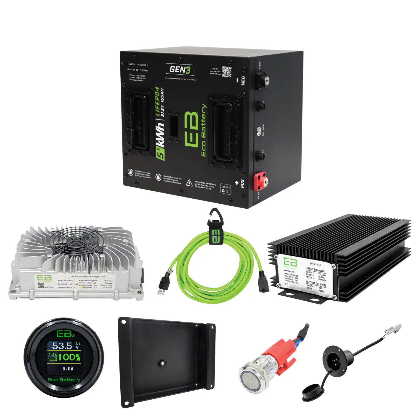 Eco Battery 48V 105Ah Thru-Hole Gen3 | Club Car Lithium Conversion Kit Bundle
