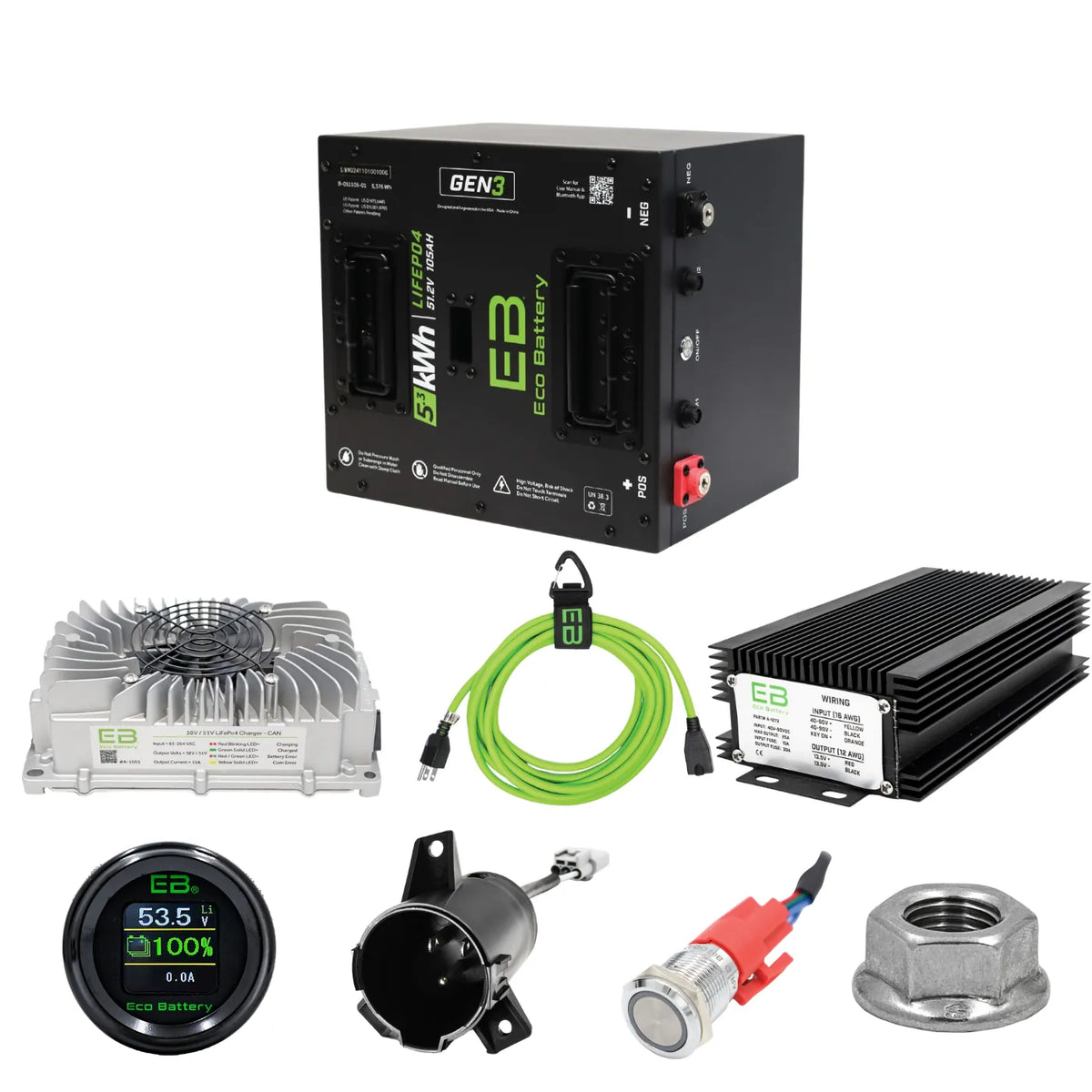 Eco Battery 48V 105Ah Thru-Hole Gen3 | Club Car Lithium Conversion Kit Bundle