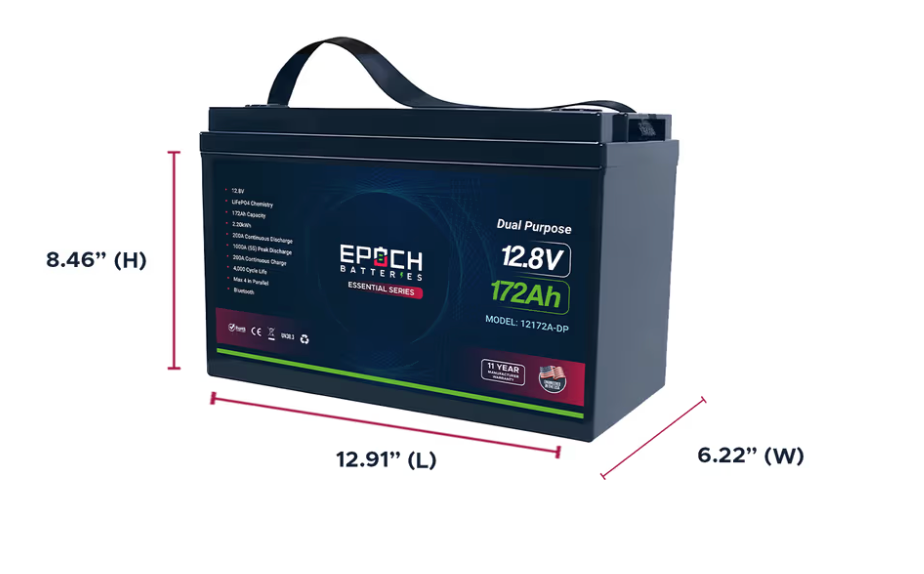 Epoch 12V 172Ah Dual Purpose LiFePO4 Battery | Group 31 | Cranking & Deep Cycle