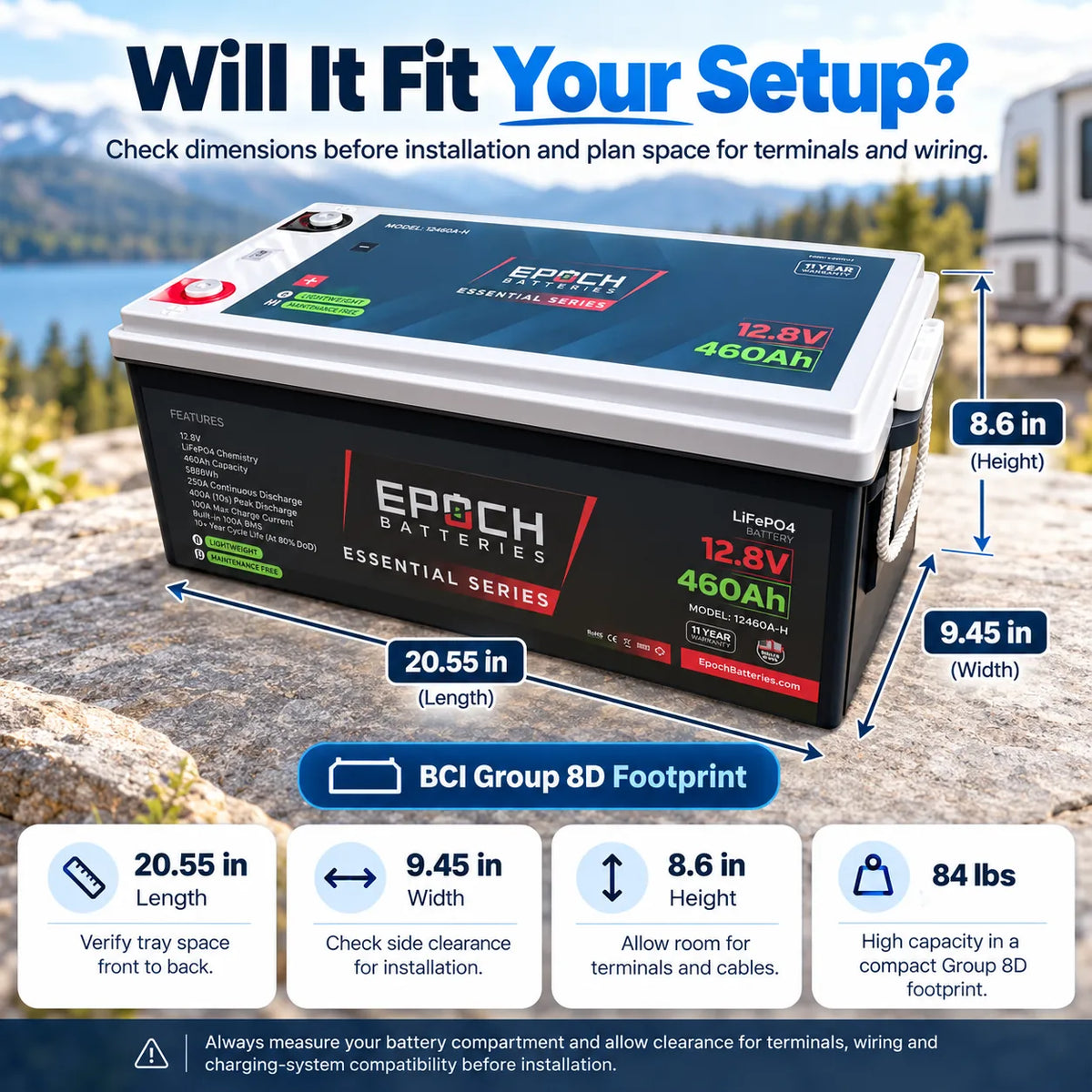 Epoch 12V 460Ah LiFePO4 Battery | Bluetooth Heated RV Marine | Essential Series