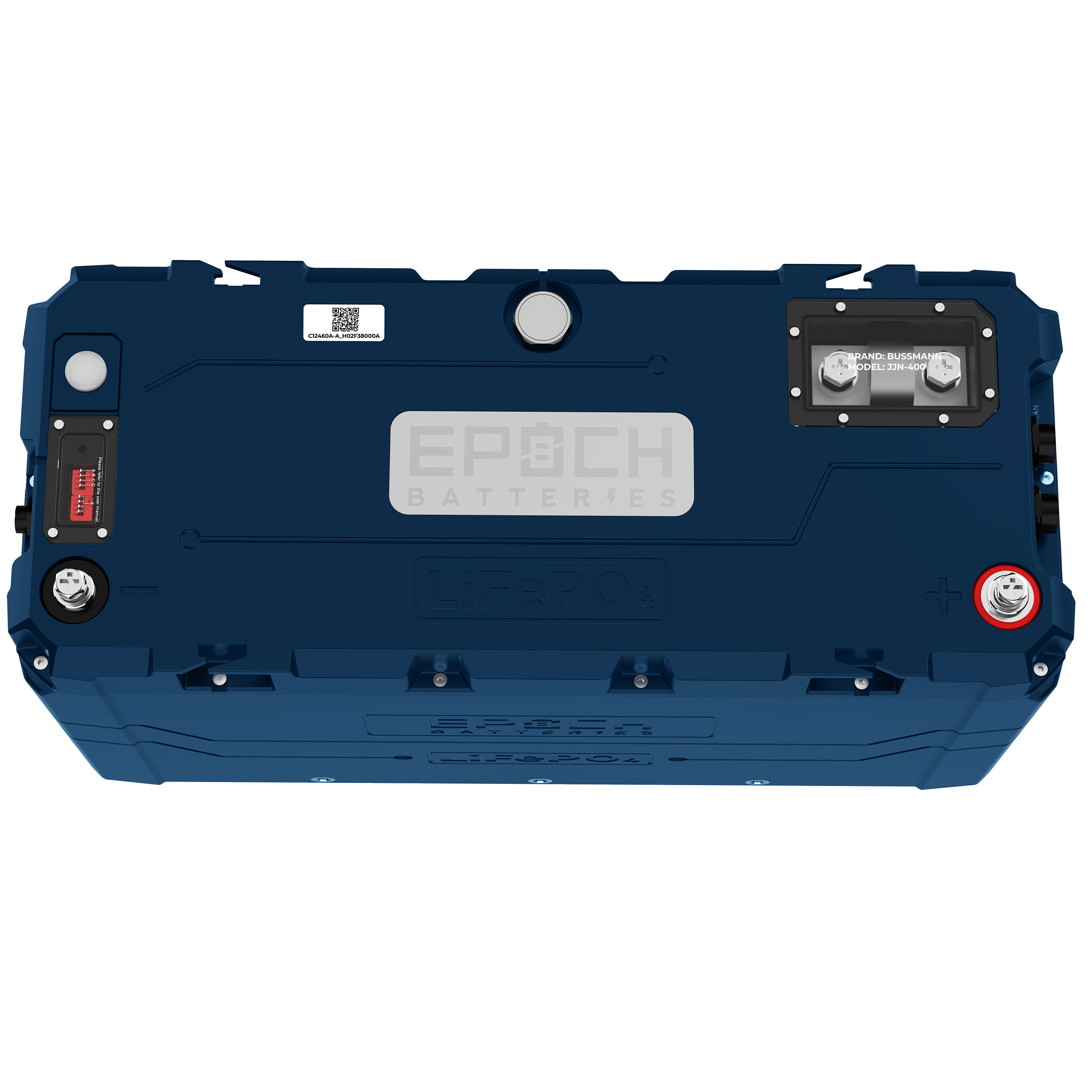 Blue rugged device with 'Epoch' branding on a white background
