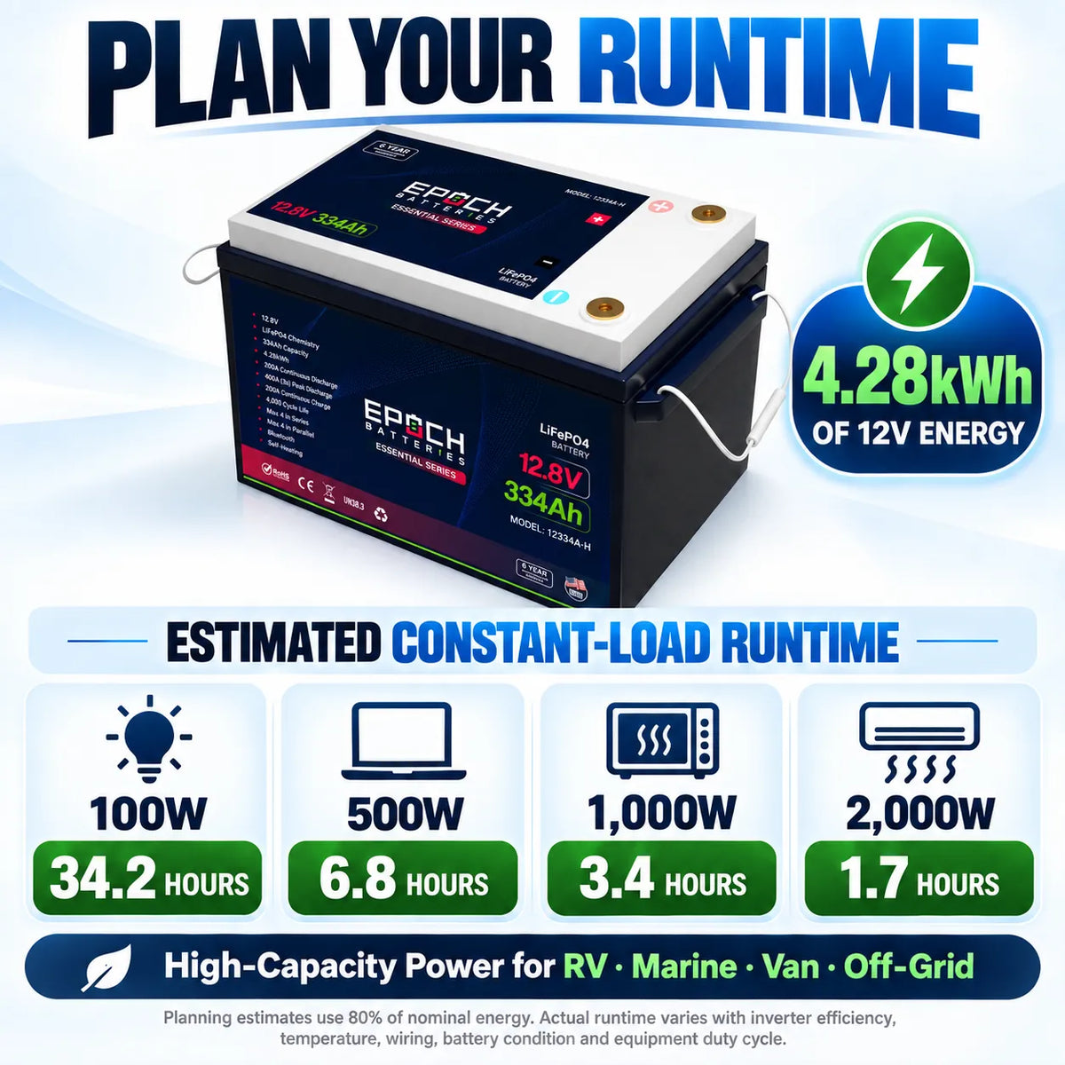 Epoch 12V 334Ah LiFePO4 Battery | Heated, Bluetooth | 4.28kWh