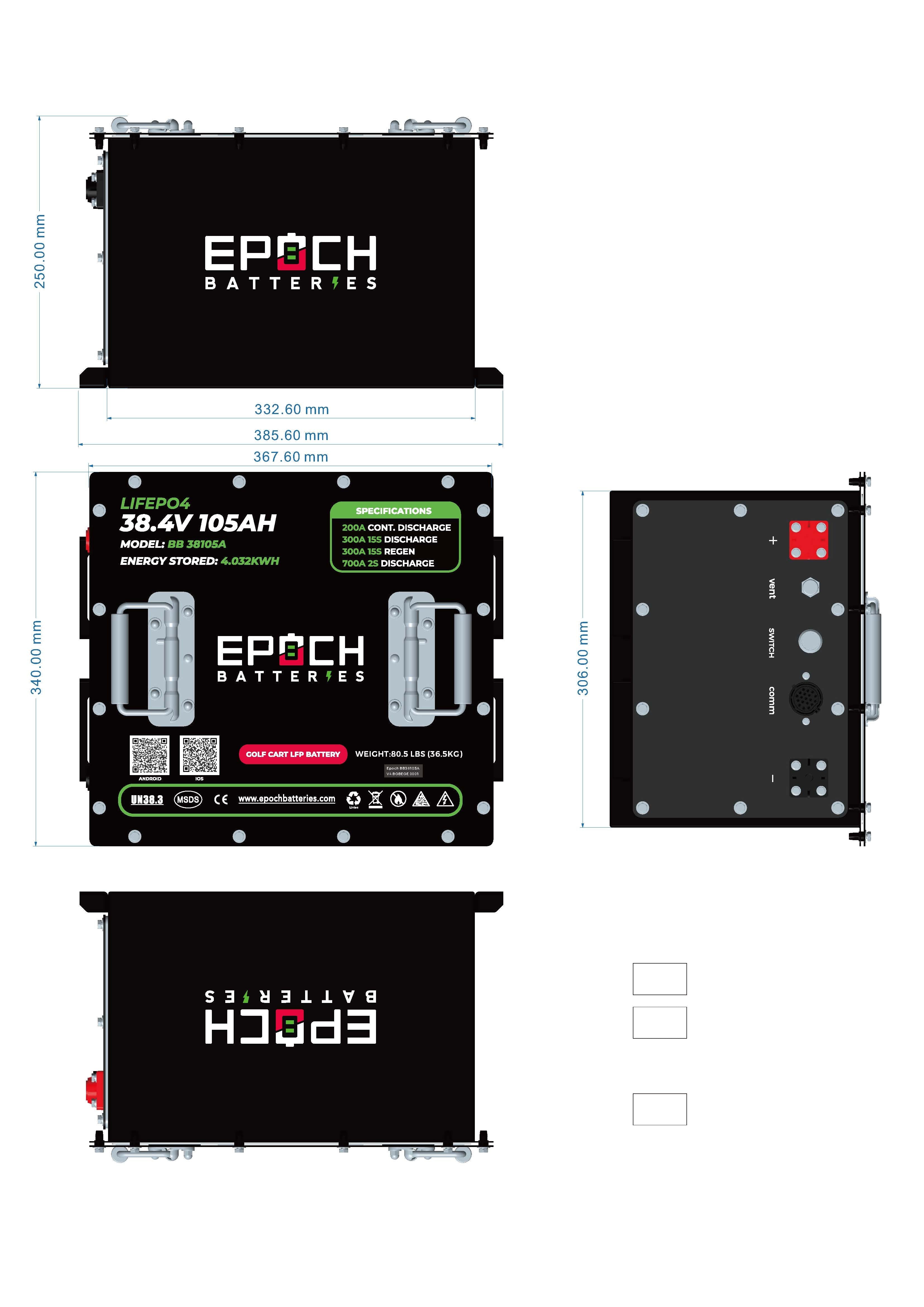 Epoch 36v Lithium Battery Dimensions