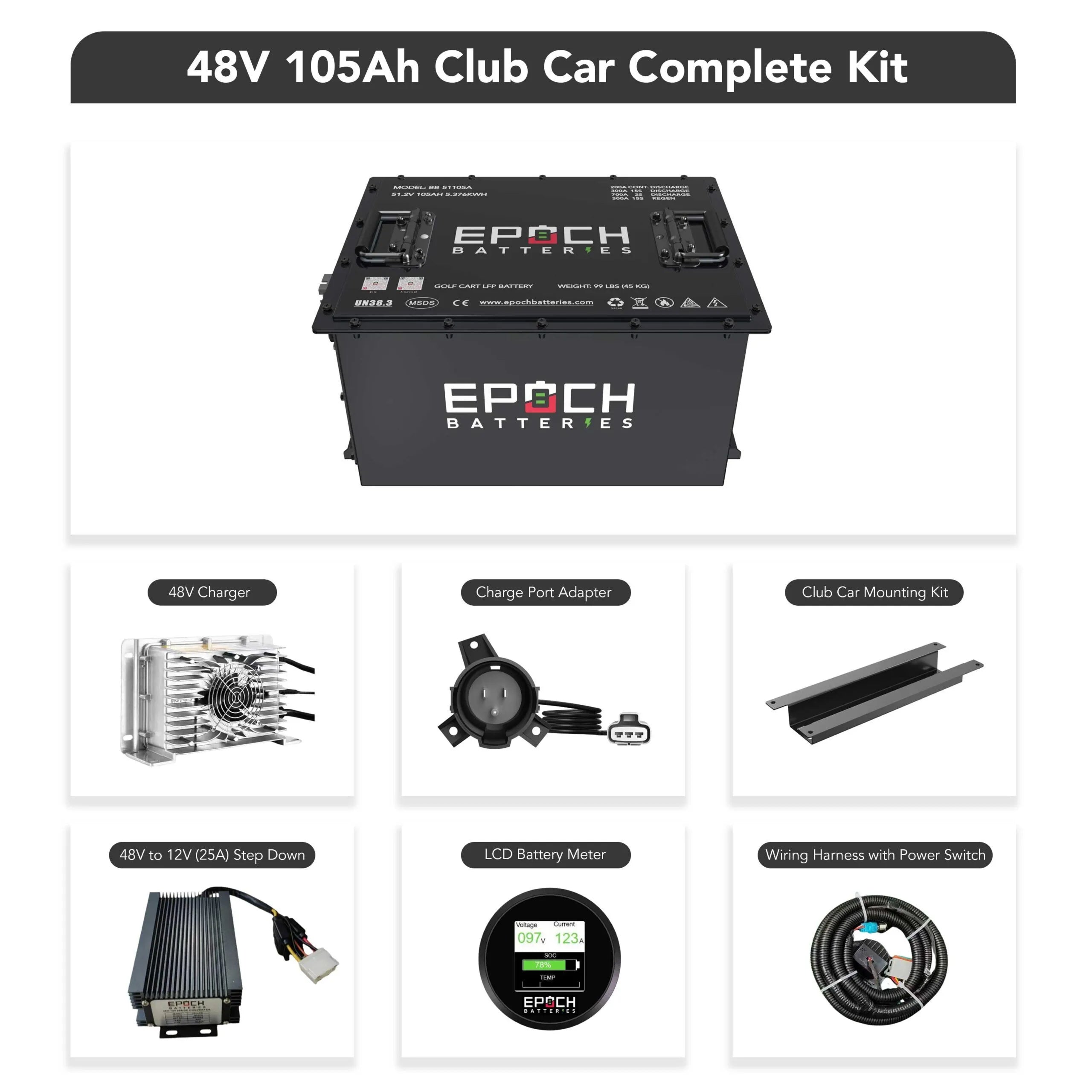 Epoch 48V 105Ah Lithium Battery for Club Car Complete Kit