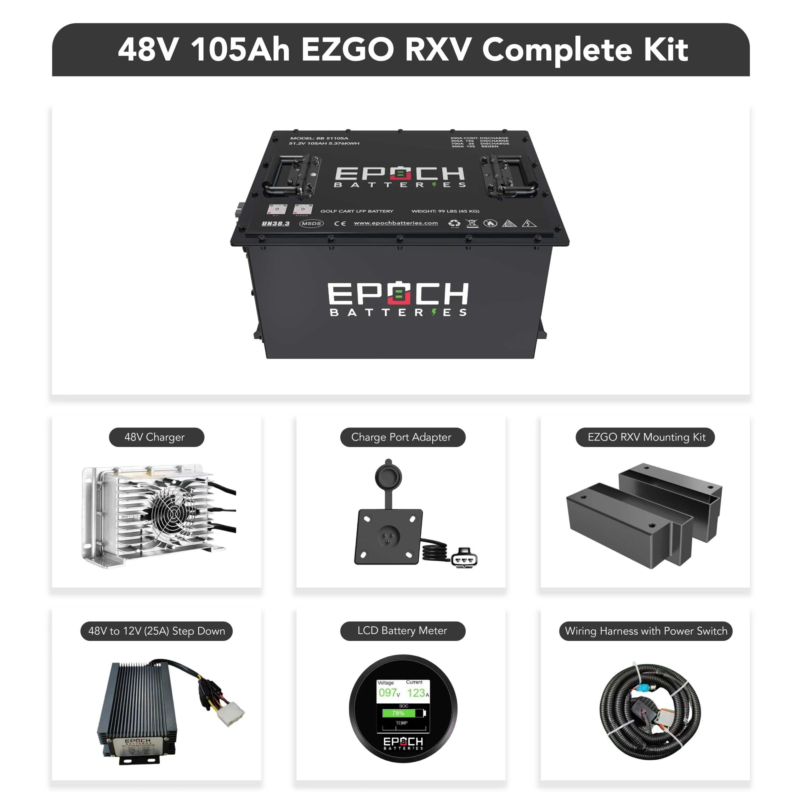 Epoch 48V 105Ah Lithium Battery for EZGO Complete Kit