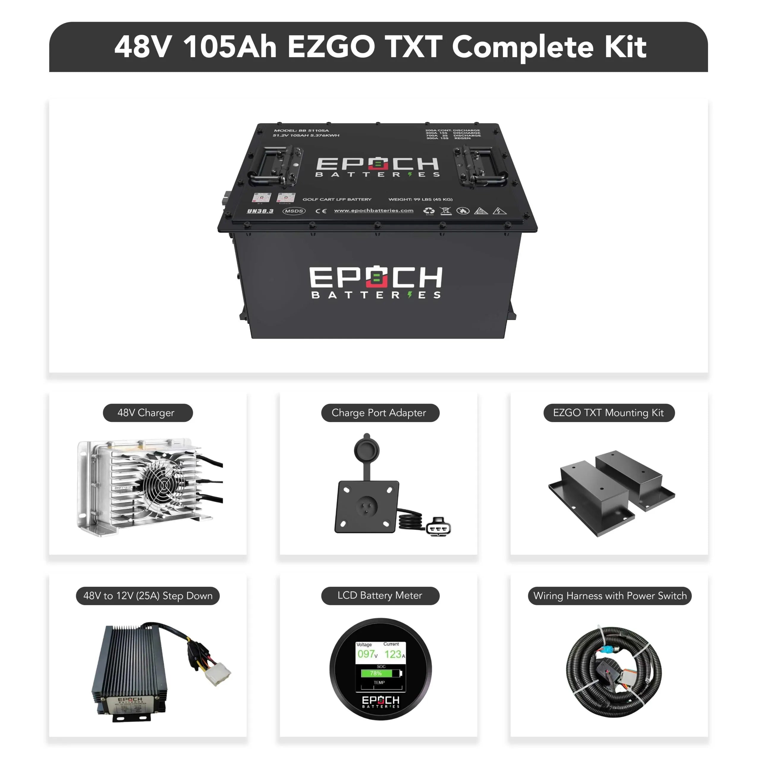 Epoch 48V 105Ah Lithium Battery for EZGO TXT Complete Kit