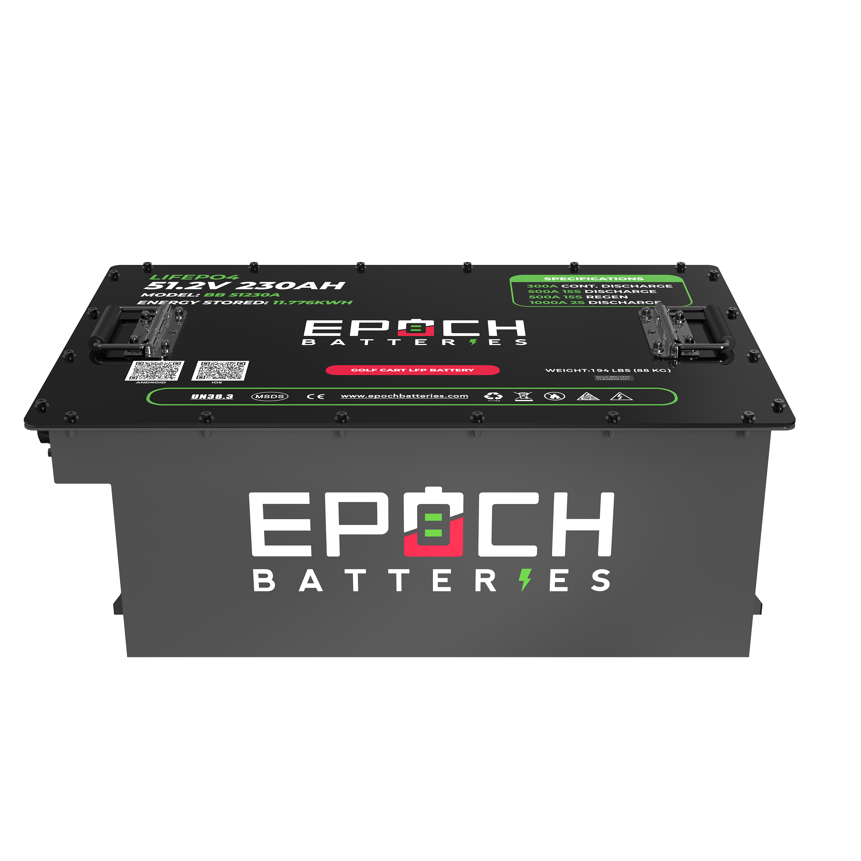 Epoch 48V 230ah Golf Cart battery Front side