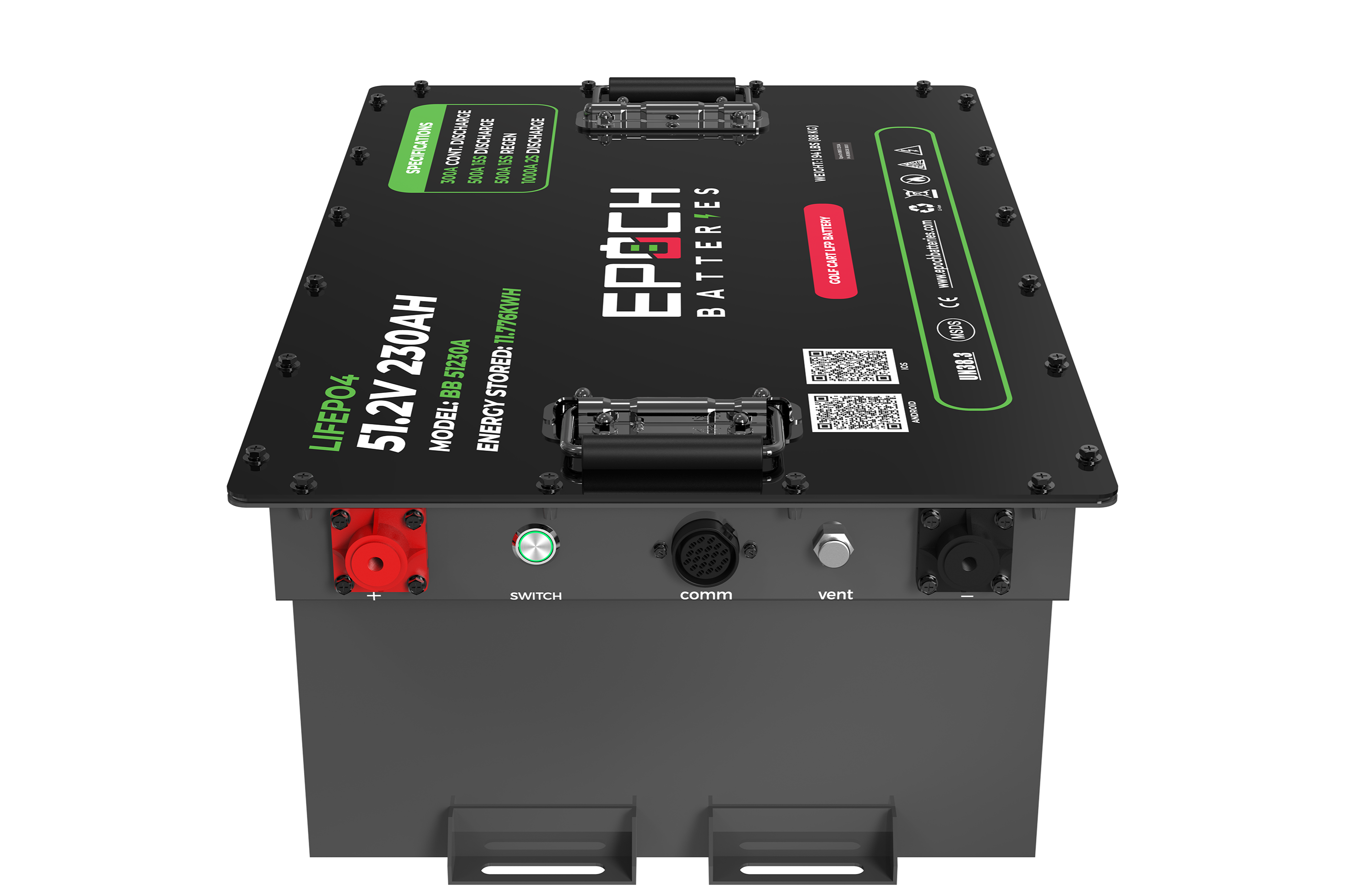 Epoch 48V 230ah Golf Cart battery side
