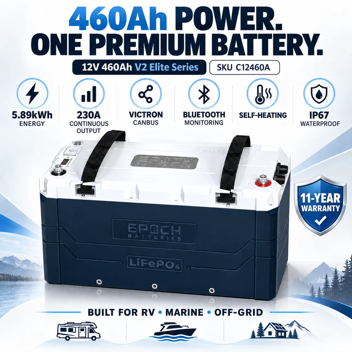 Epoch 12V 460Ah Heated LiFePO4 Battery | Bluetooth & Victron | Elite Series