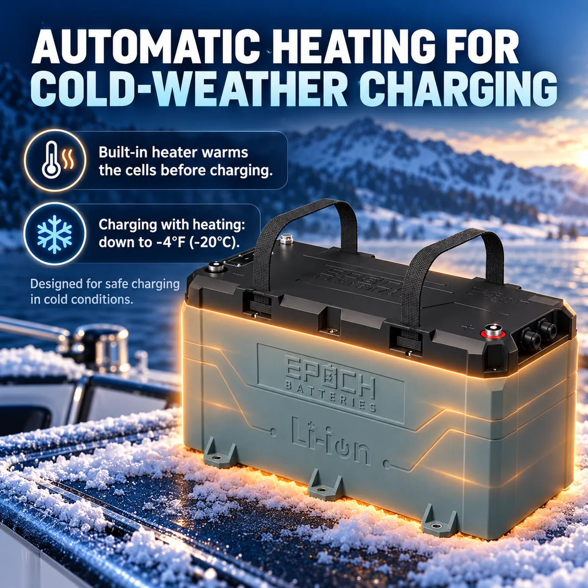 Epoch 36V 100Ah LiFePO4 Lithium Marine Battery Heated, Bluetooth, IP67 Waterproof | Minn Kota & Garmin Force Compatible