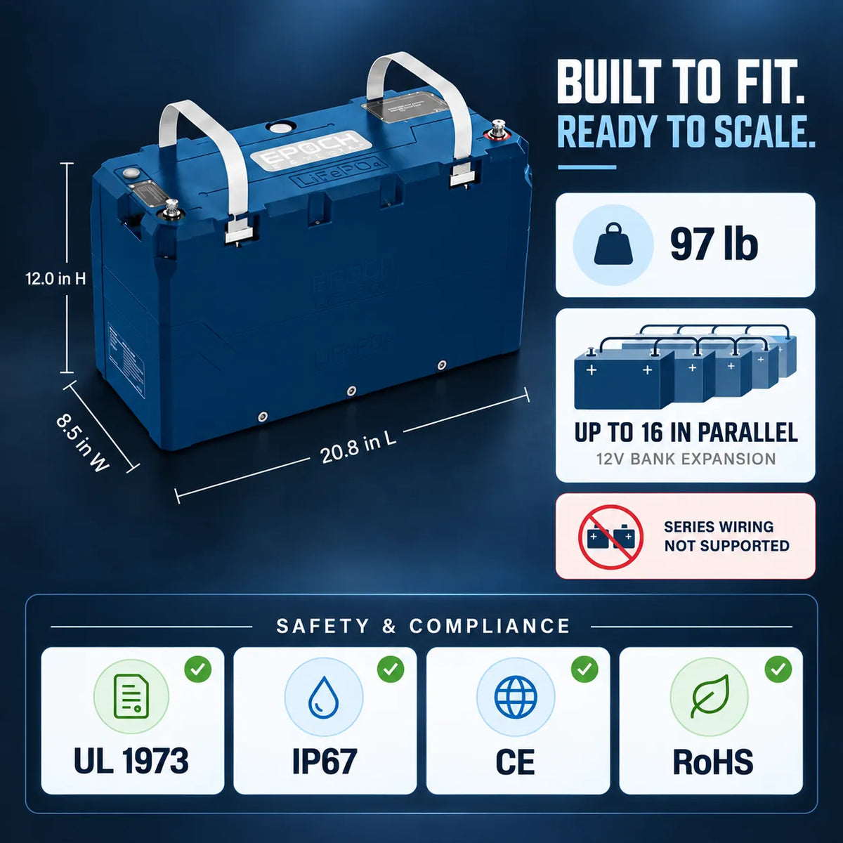 Epoch 12V 460Ah V2-T Elite LiFePO4 - Heated, Bluetooth, IP67 | Marine - RV - Off Grid