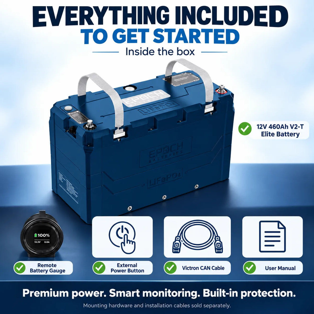 Epoch 12V 460Ah V2-T Elite LiFePO4 - Heated, Bluetooth, IP67 | Marine - RV - Off Grid