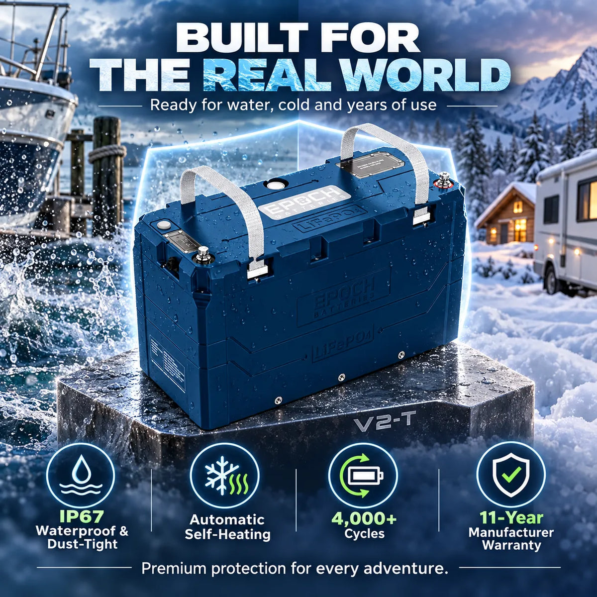 Epoch 12V 460Ah V2-T Elite LiFePO4 - Heated, Bluetooth, IP67 | Marine - RV - Off Grid