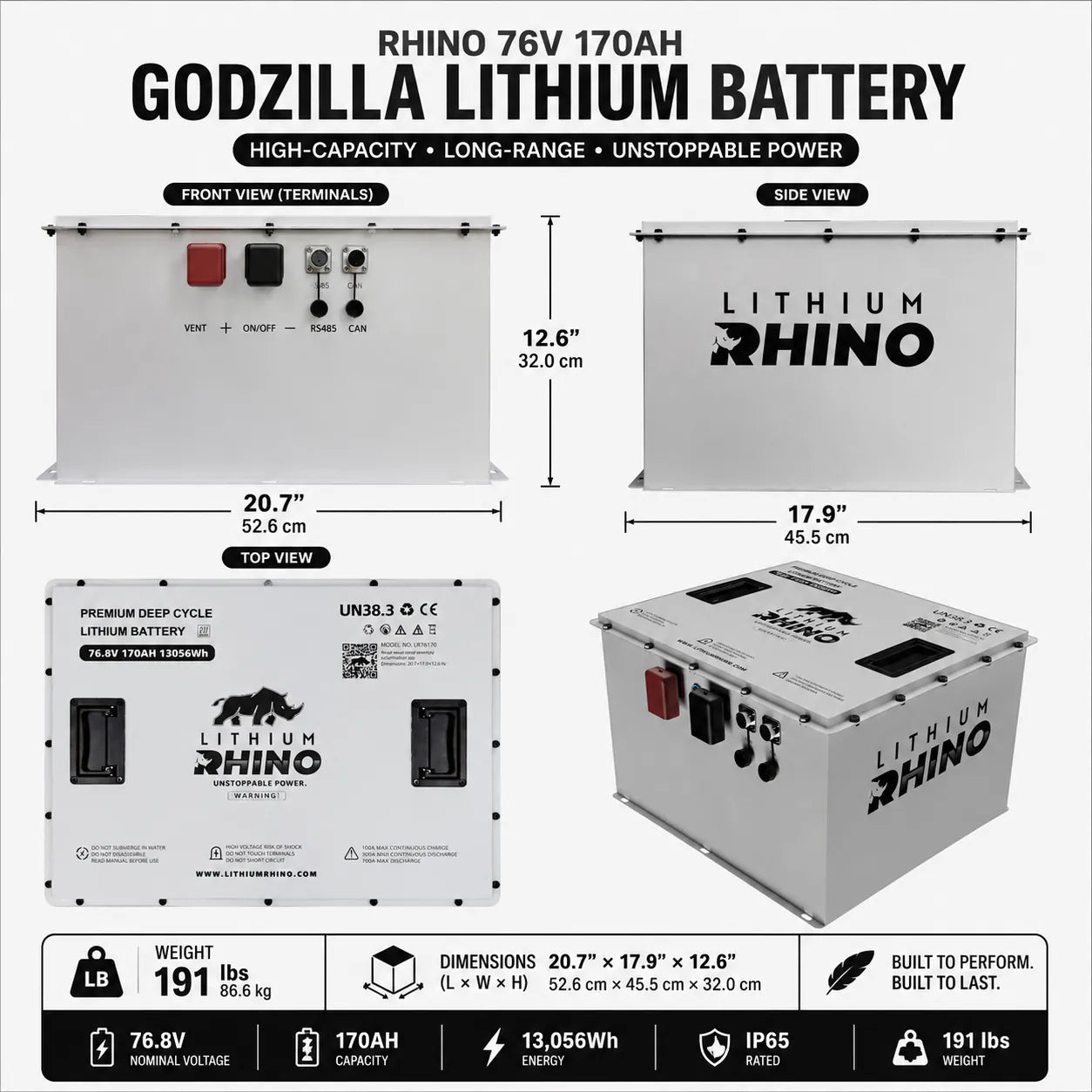 Lithium Rhino 72V Golf Cart Lithium Battery – 76V 170Ah "Godzilla" Conversion Kit