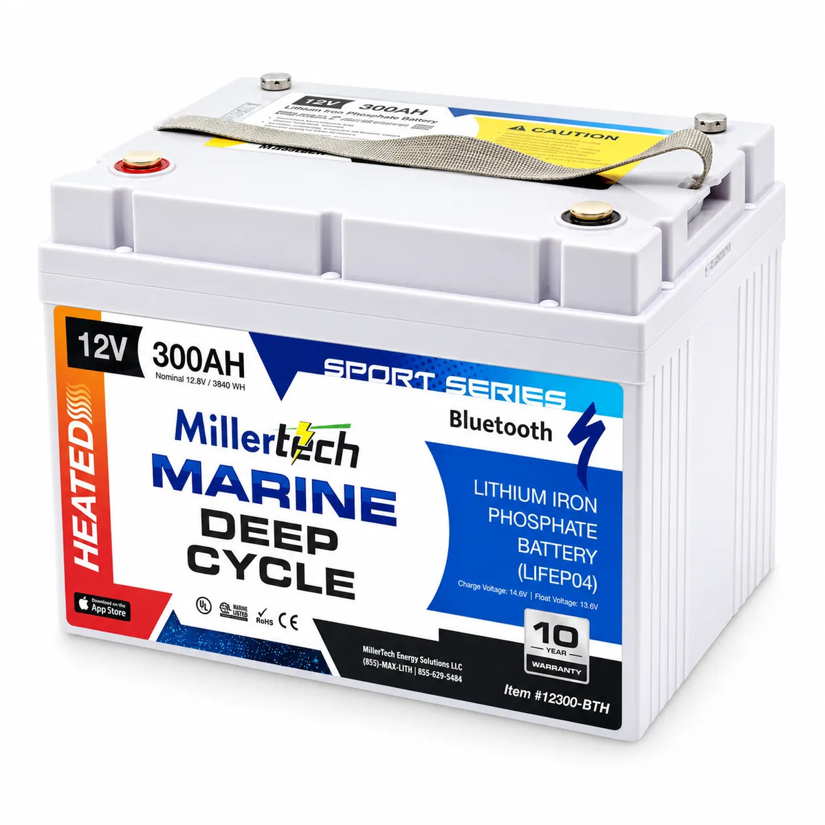 MillerTech 12V 300Ah Heated Marine Lithium Battery – Bluetooth LiFePO4 - Deep Cycle