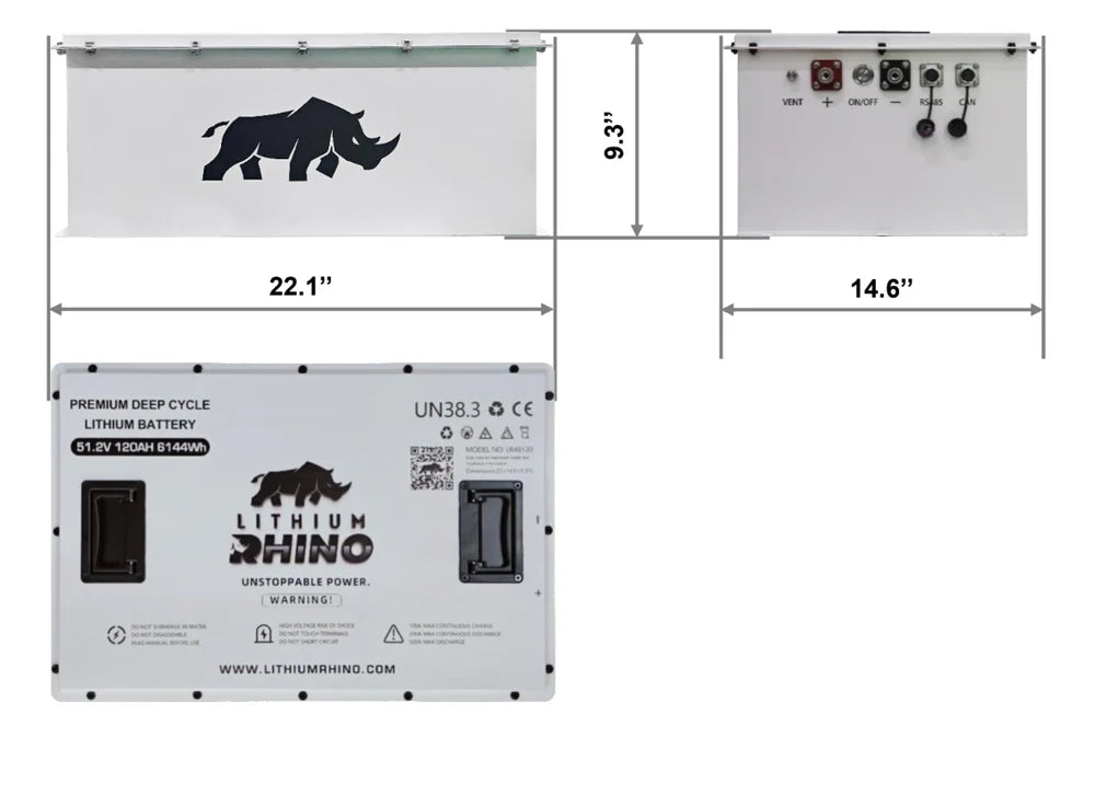 Rhino Lithium Battery 48V 120Ah  Dimensions