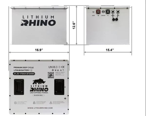 Rhino Lithium Battery 48V 170Ah  Dimensions