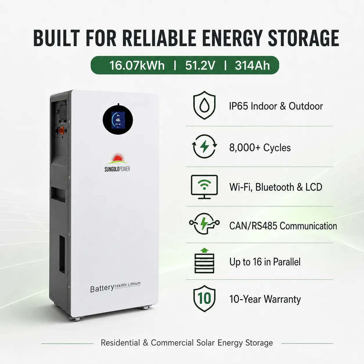 SunGoldPower PowerMax 16.07kWh 51.2V 314Ah Outdoor LiFePO4 Battery