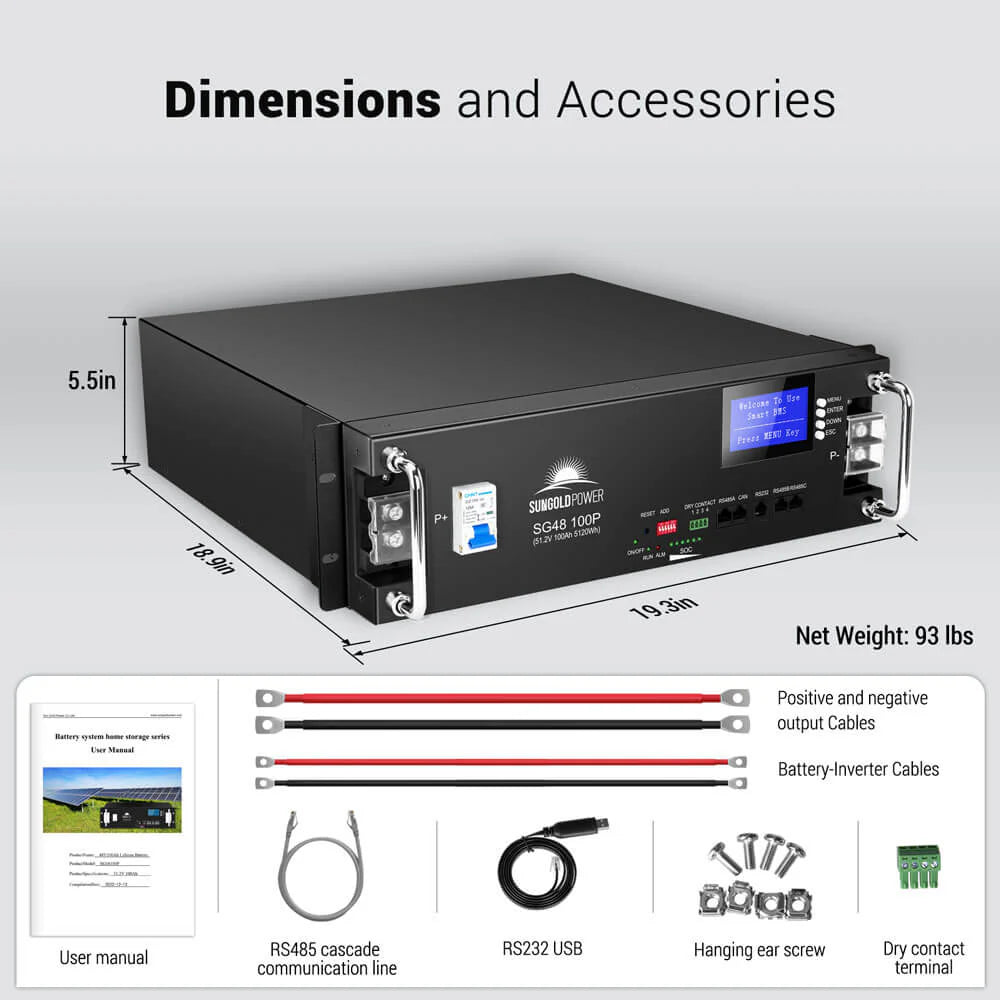 Sungold Power SG48100P dimensions and accesories