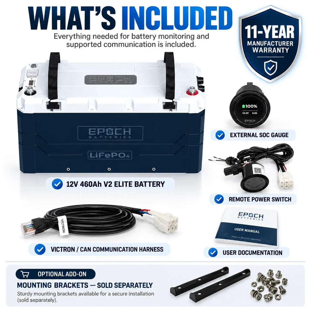 Epoch 12V 460Ah Heated LiFePO4 Battery | Bluetooth & Victron | Elite Series