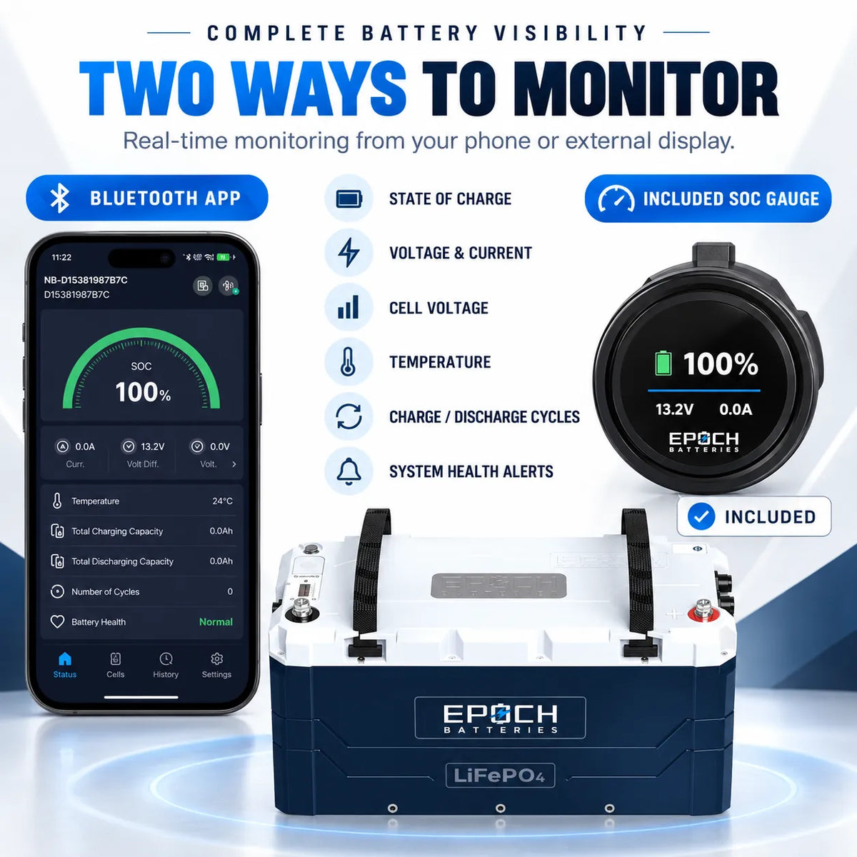 Epoch 12V 460Ah Heated LiFePO4 Battery | Bluetooth & Victron | Elite Series