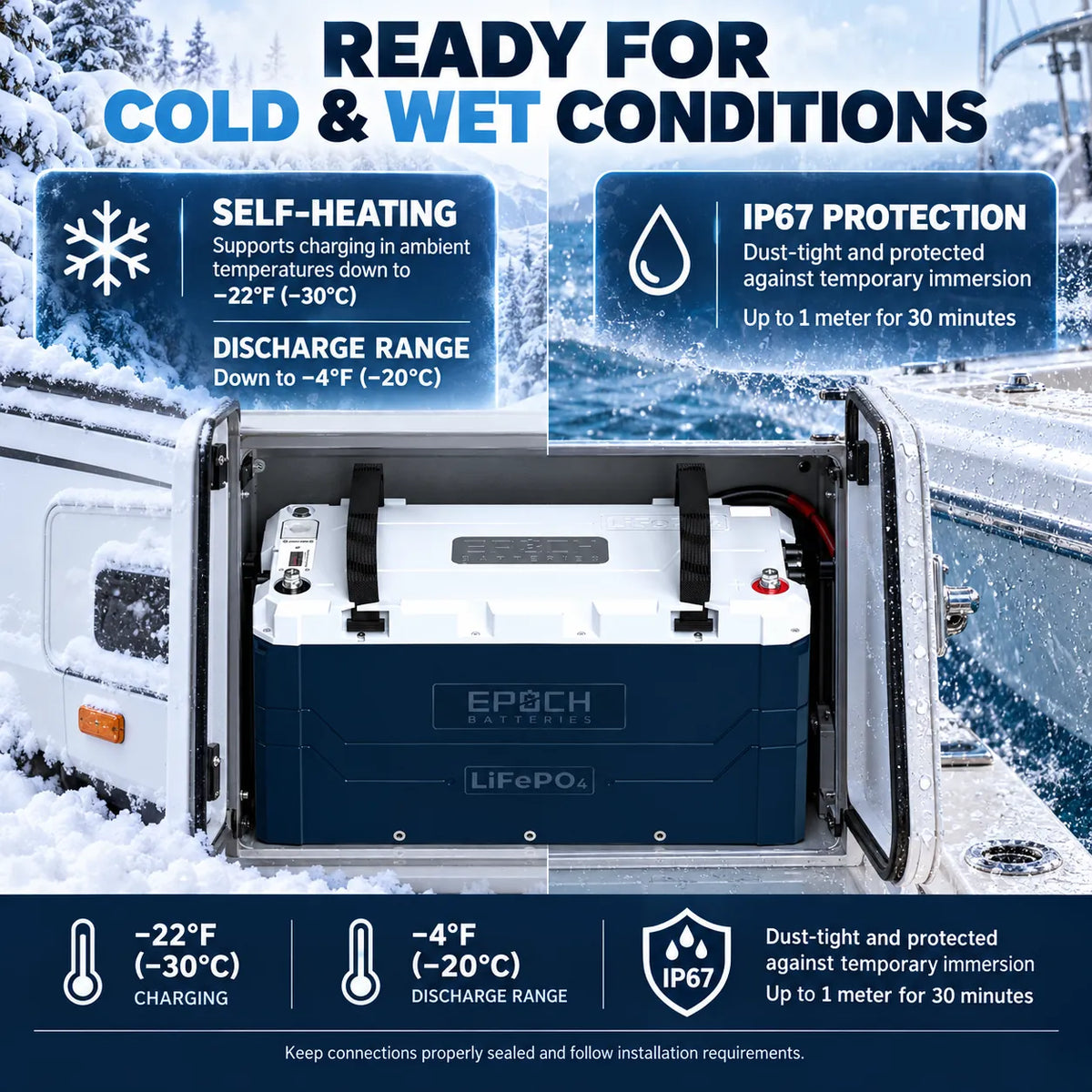 Epoch 12V 460Ah Heated LiFePO4 Battery | Bluetooth & Victron | Elite Series
